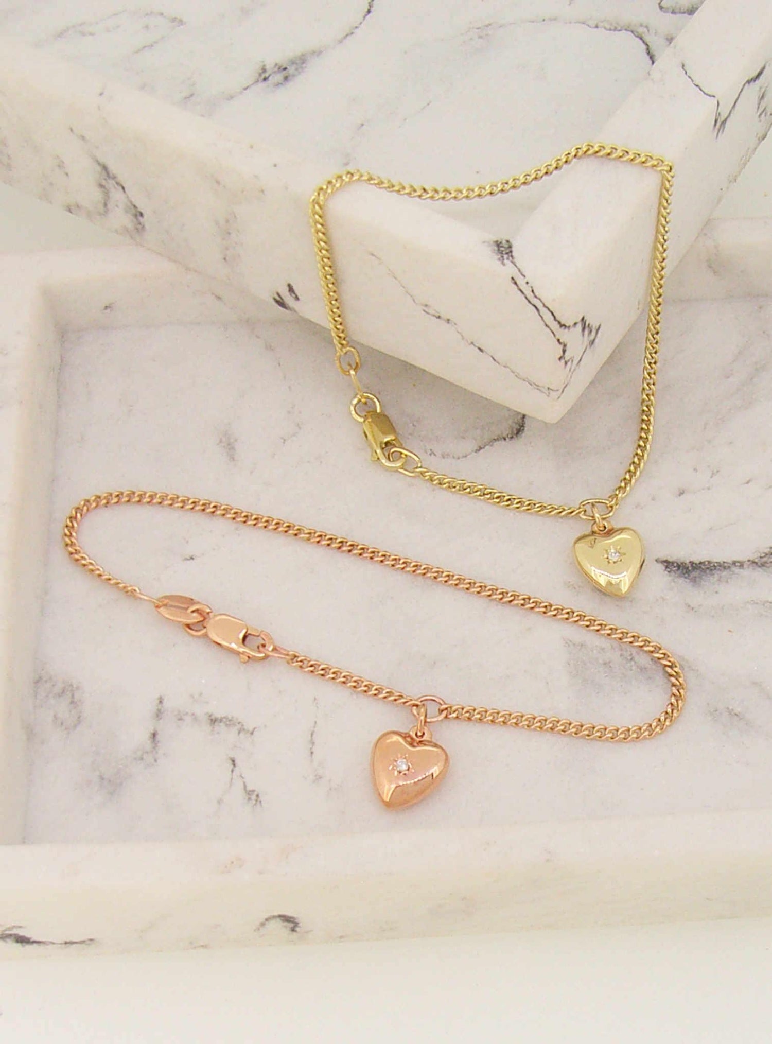 Aurelia Diamond Love Heart Charm Bracelet in 9ct Rose Gold