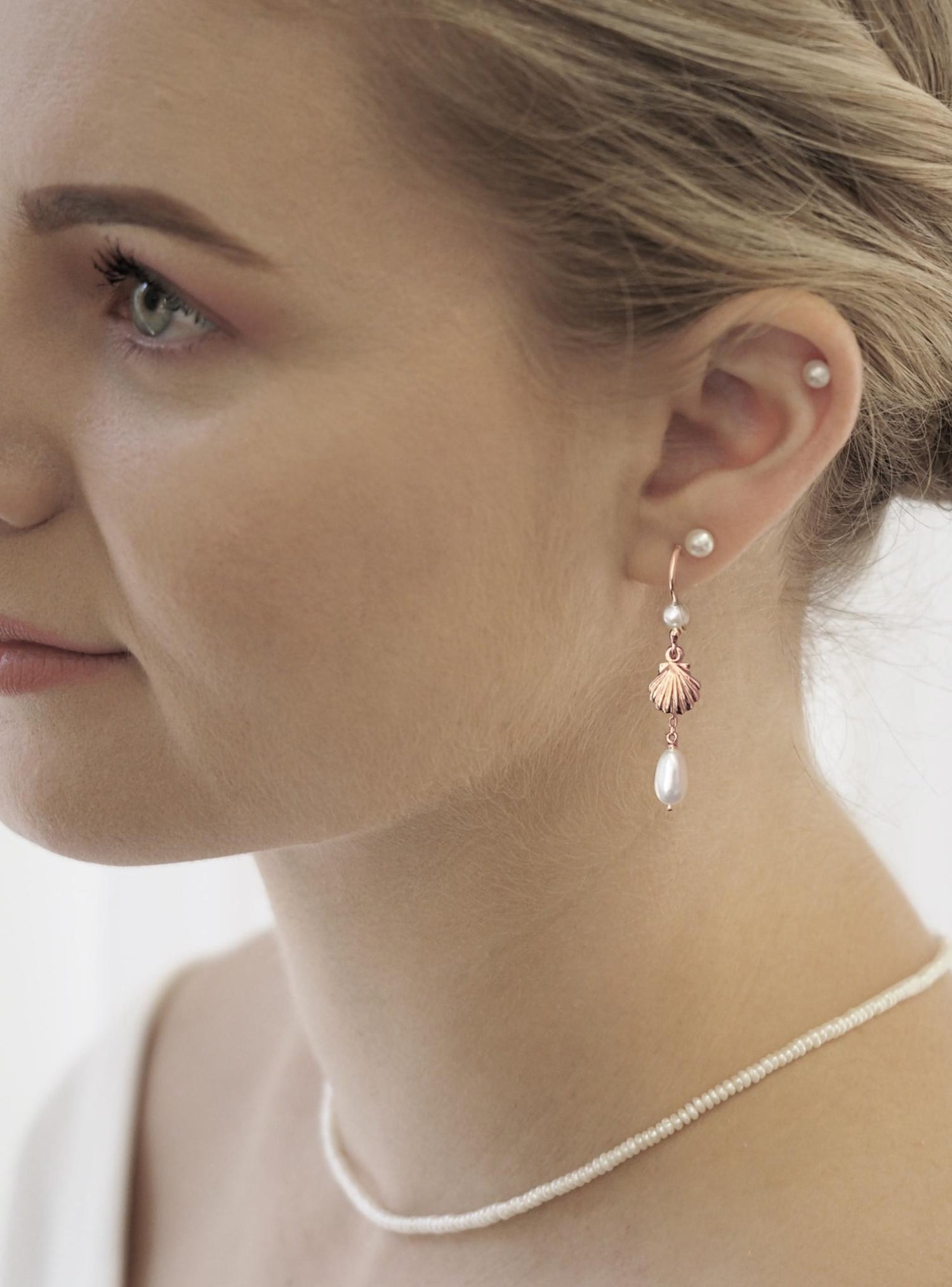 Shorelines Pearl Seashell Charm Earrings in 9ct Rose Gold