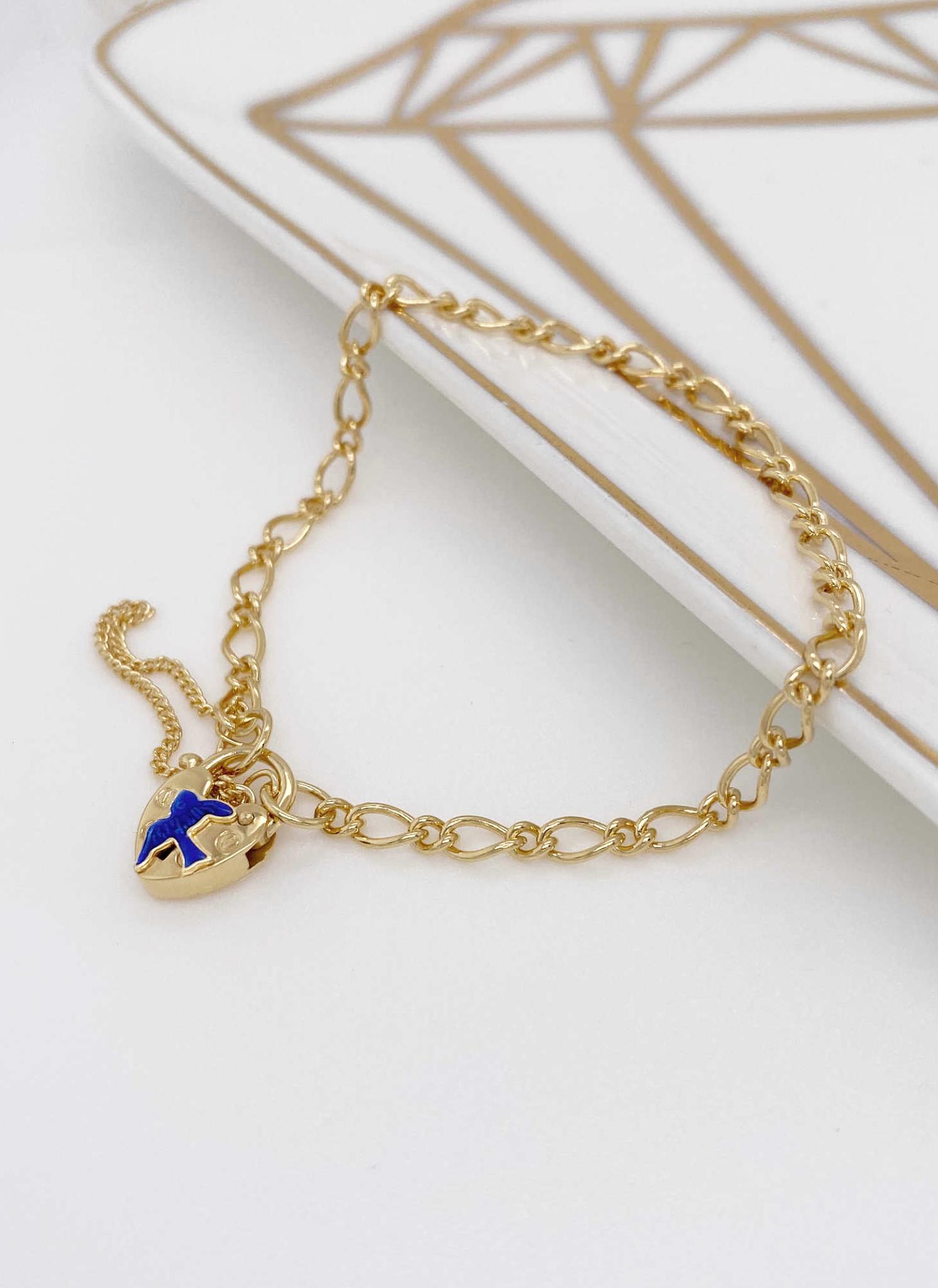Bluebird 3.4mm Figaro Padlock Baby Bracelet in 9ct Gold