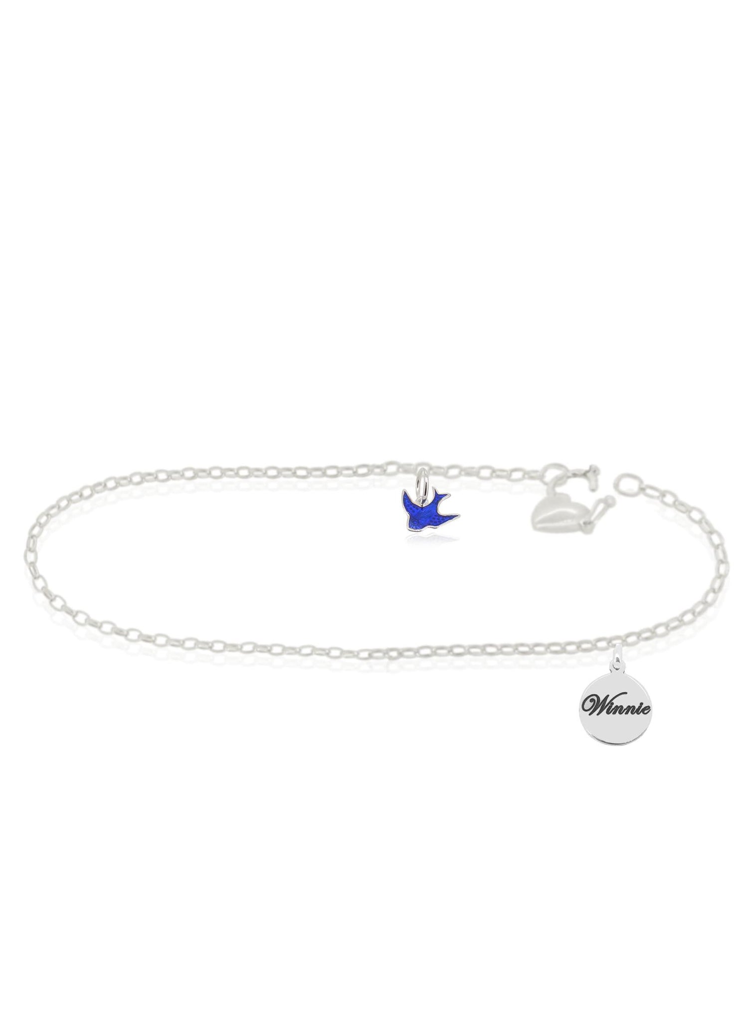 Personalised Bluebird Oval Belcher Padlock Anklet in Sterling Silver