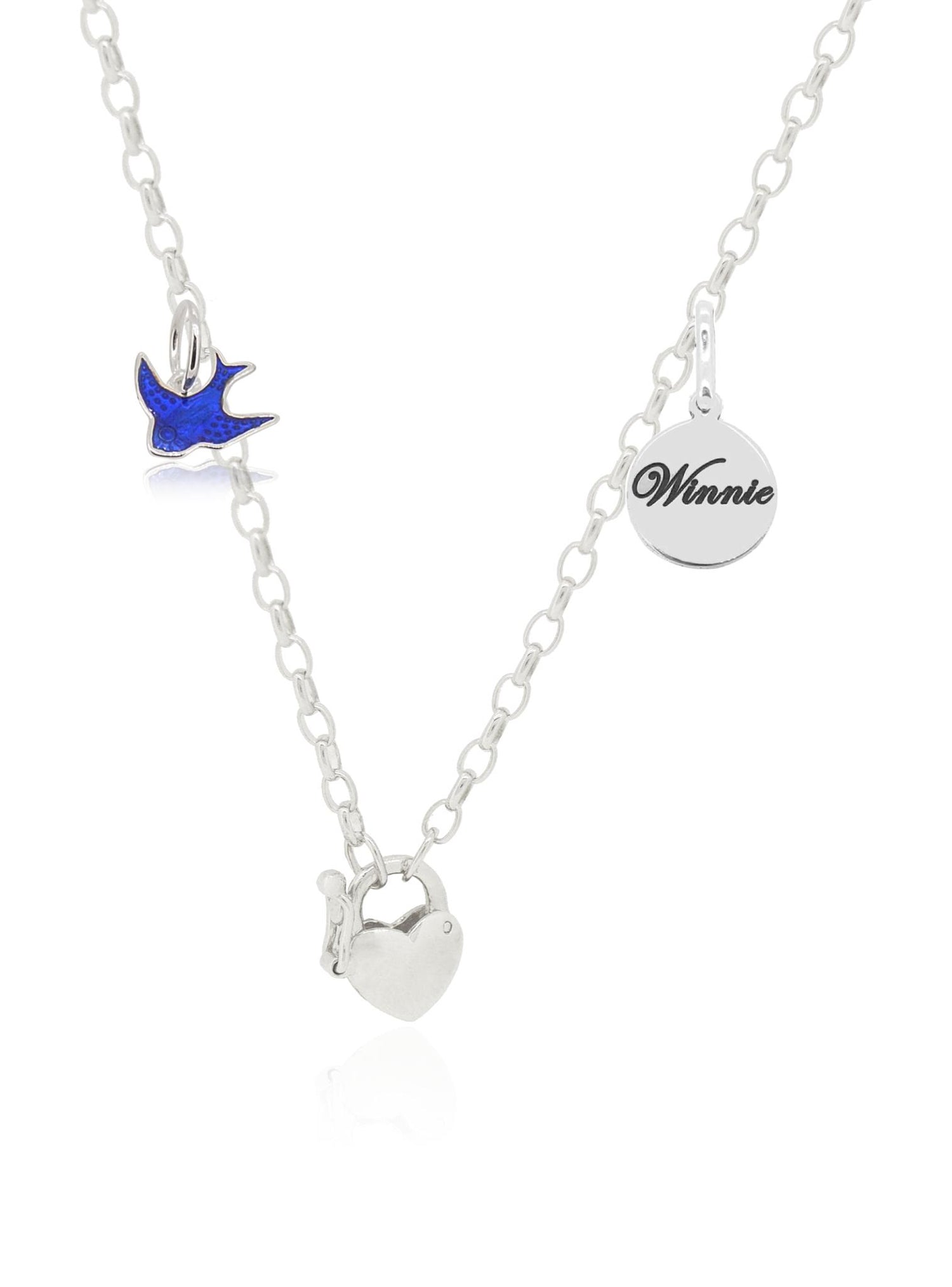 Personalised Bluebird Oval Belcher Padlock Anklet in Sterling Silver
