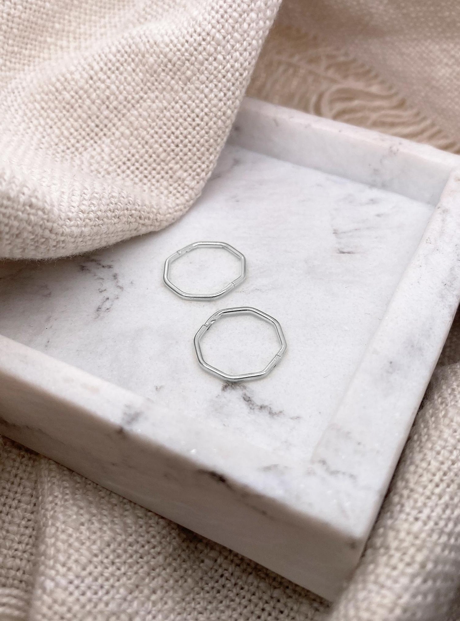 Small Octagonal Sleeper Hoop Earrings in Sterling Silver