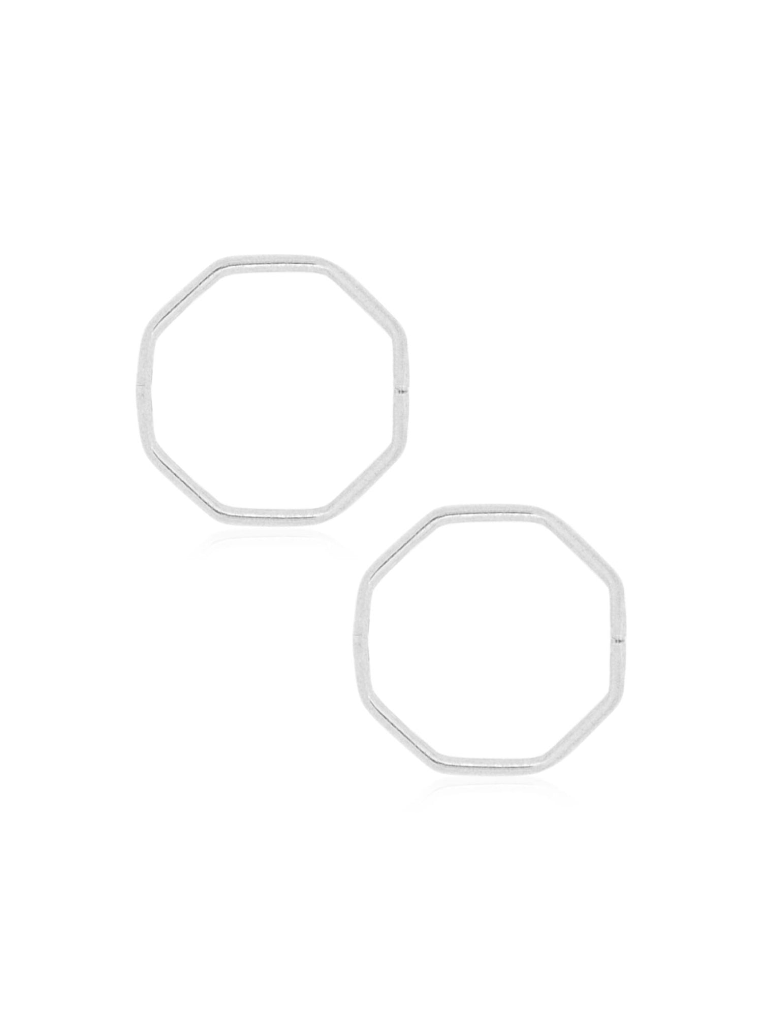 Small Octagonal Sleeper Hoop Earrings in Sterling Silver