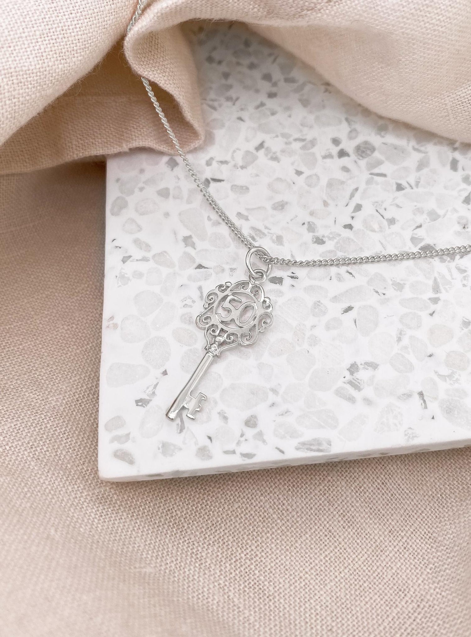 Birthday 50th Key Charm in Sterling Silver
