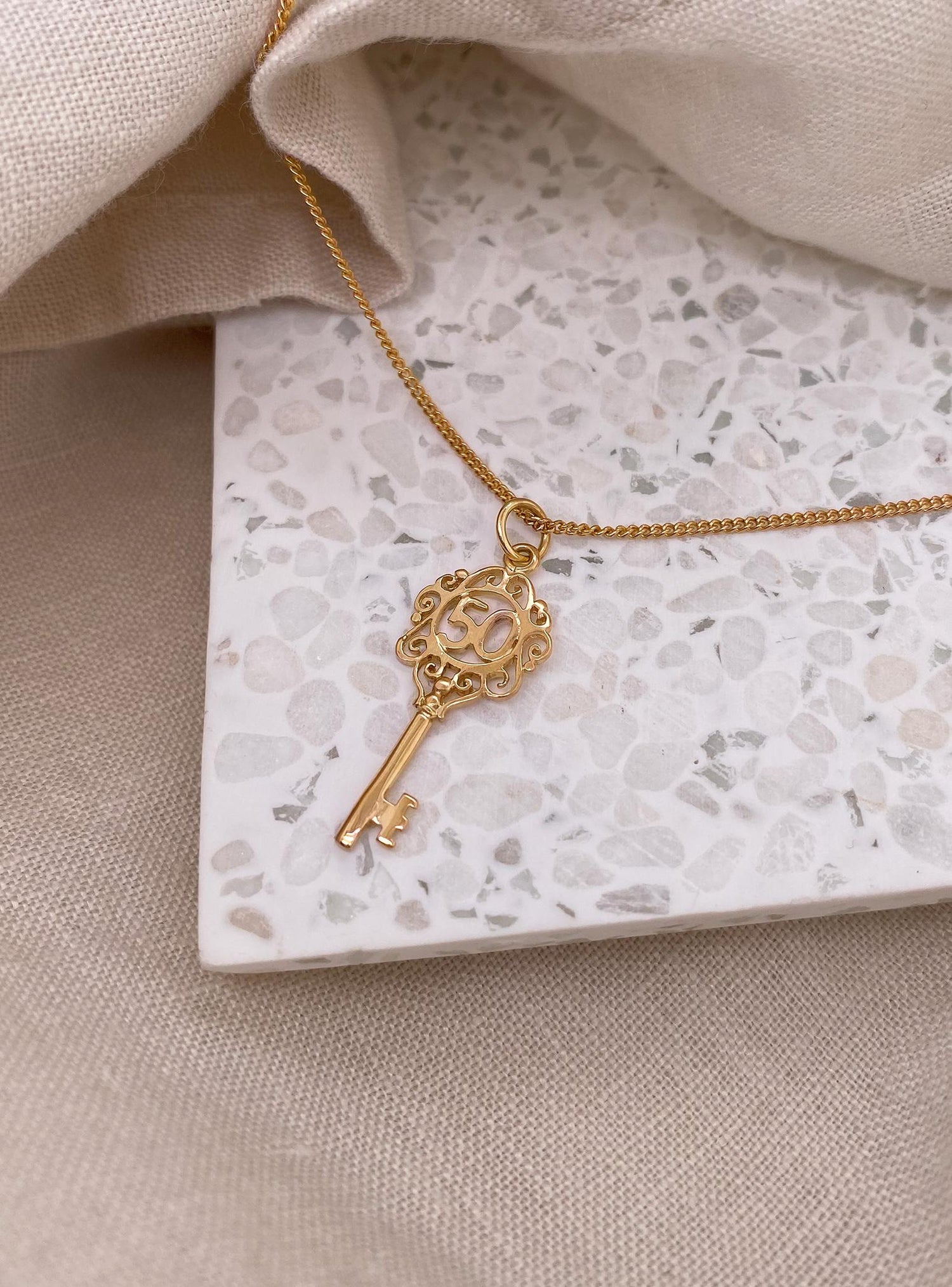 Birthday 50th Key Charm in 9ct Gold