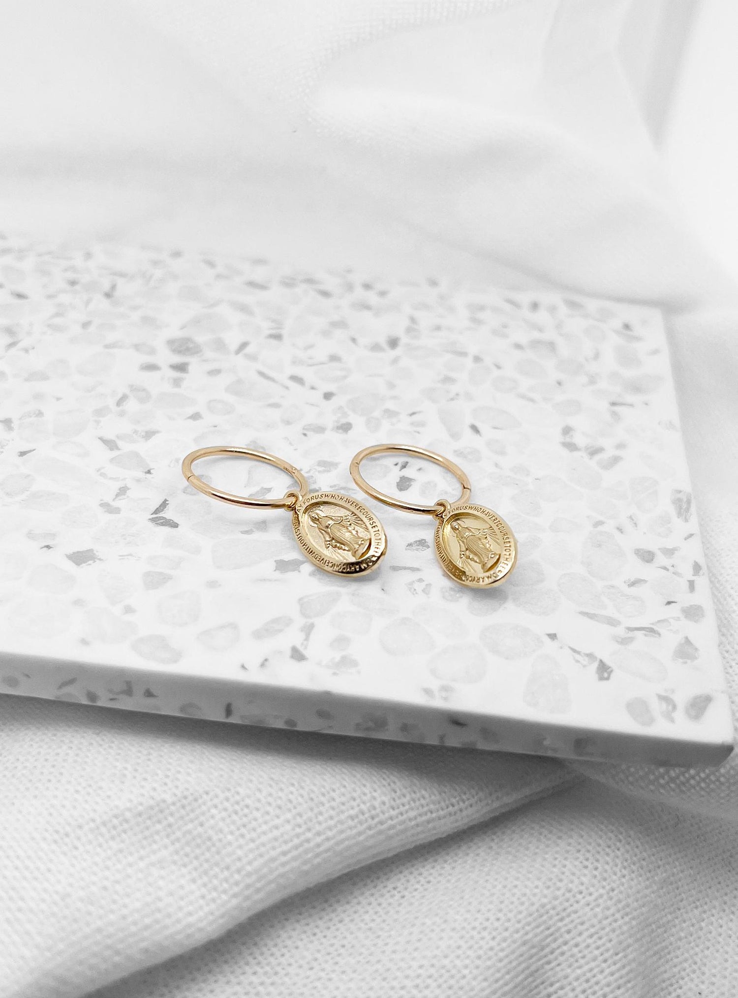 Virgin Mary Medallion Charms for Sleeper Earrings in 9ct Gold