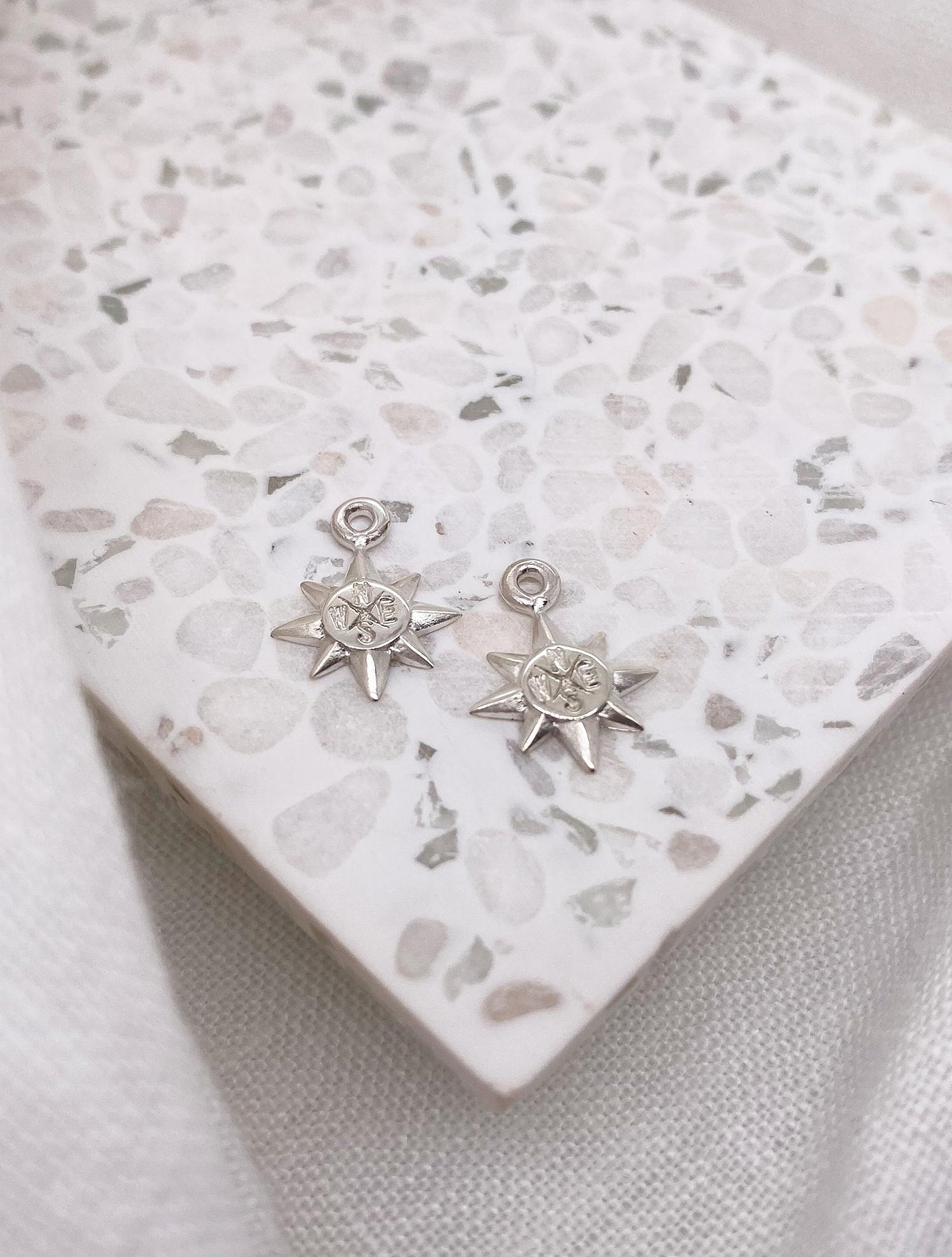 North Star Compass Charms for Sleeper Earrings in Sterling Silver