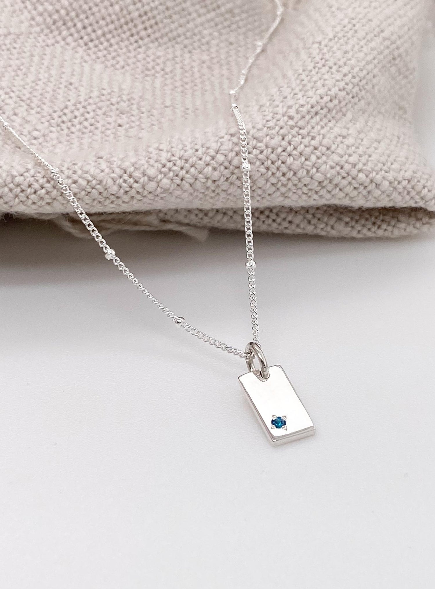 Aurelia Birthstone Tag Charm Pendant in Sterling Silver