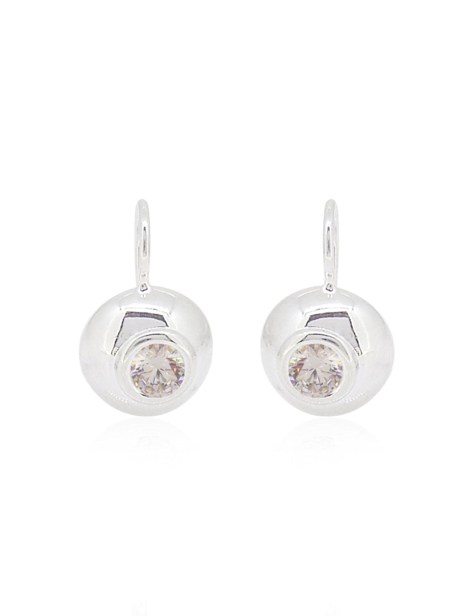 Elsa Domed Euro Cz Earrings in Sterling Silver