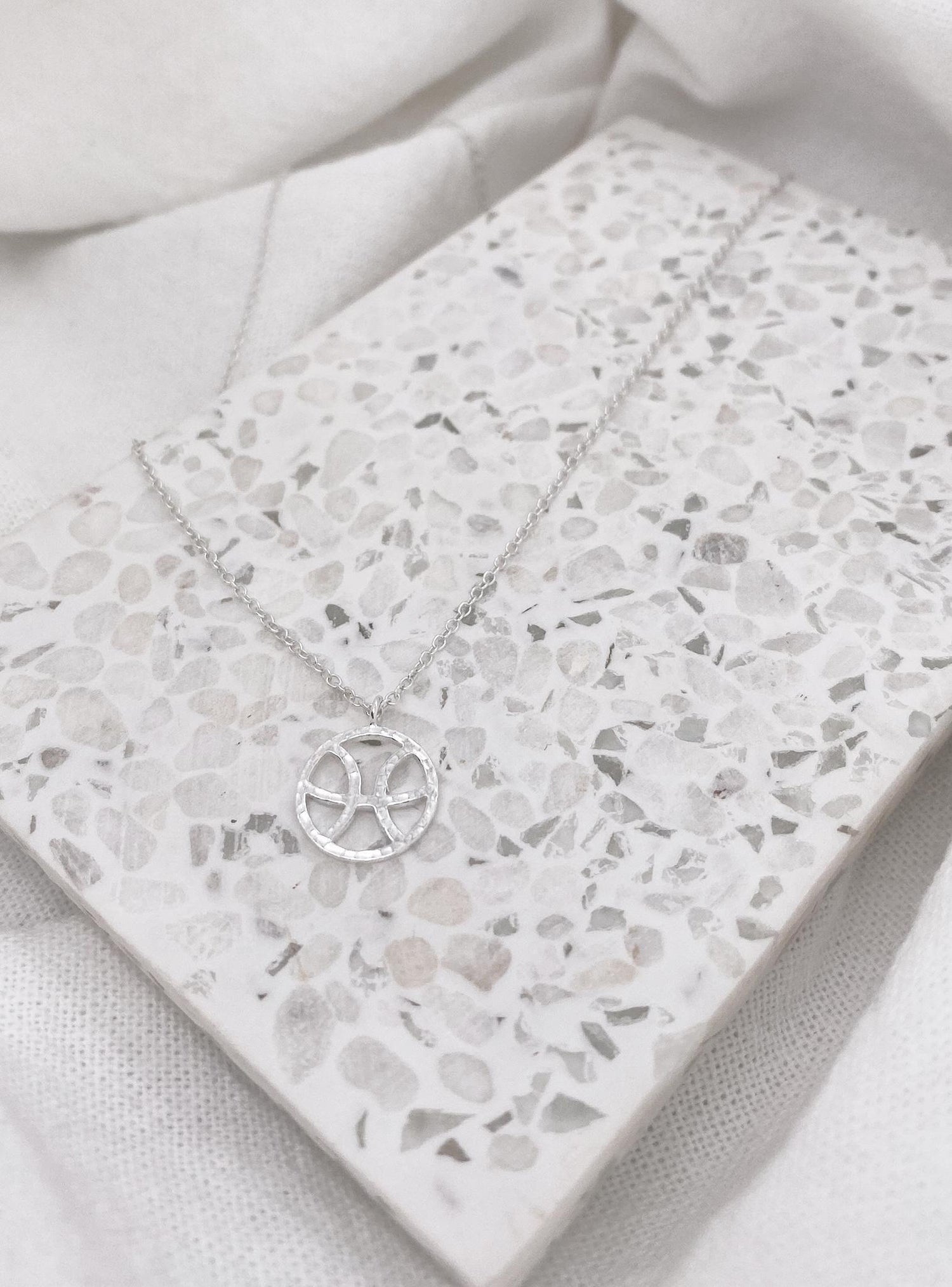 Sterling Silver Modern Zodiac Charm Necklace in Pisces