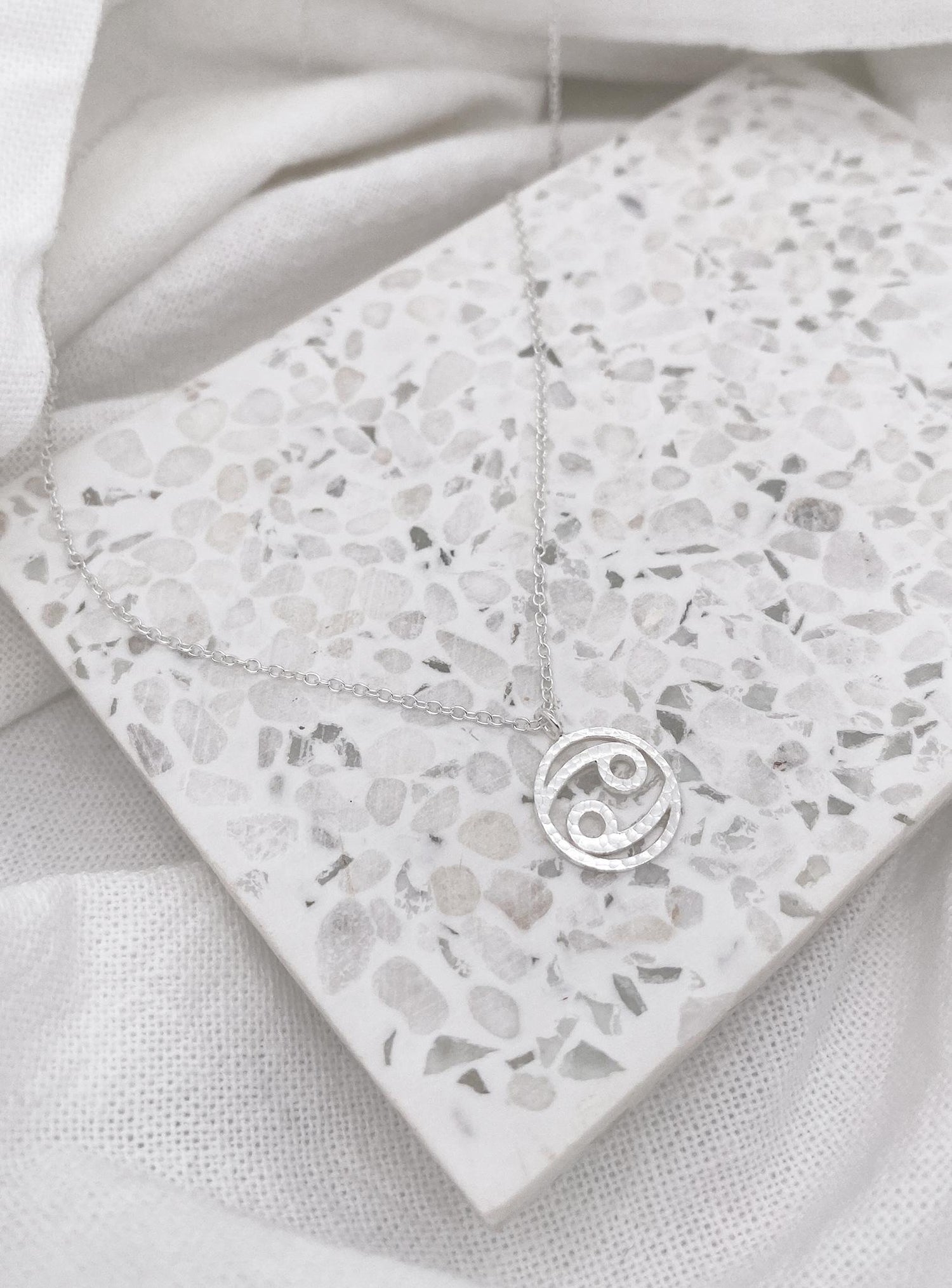 Sterling Silver Modern Zodiac Charm Necklace in Cancer