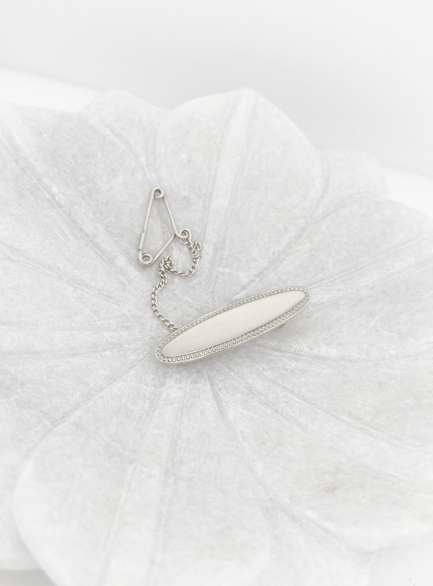 Lightweight Oval Identity Name Baby Brooch in Sterling Silver