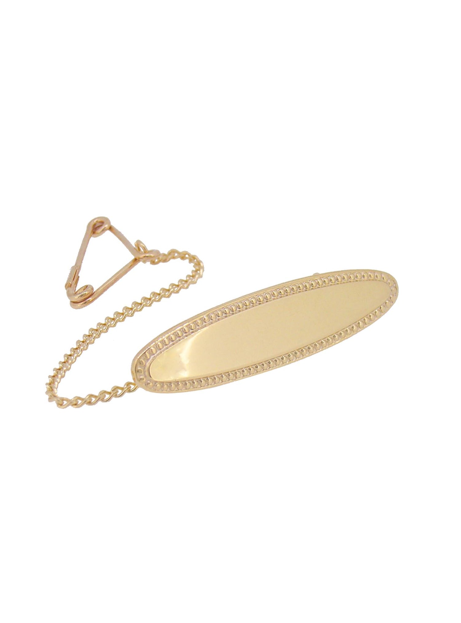 Lightweight Oval Identity Name Baby Brooch in 9ct Gold