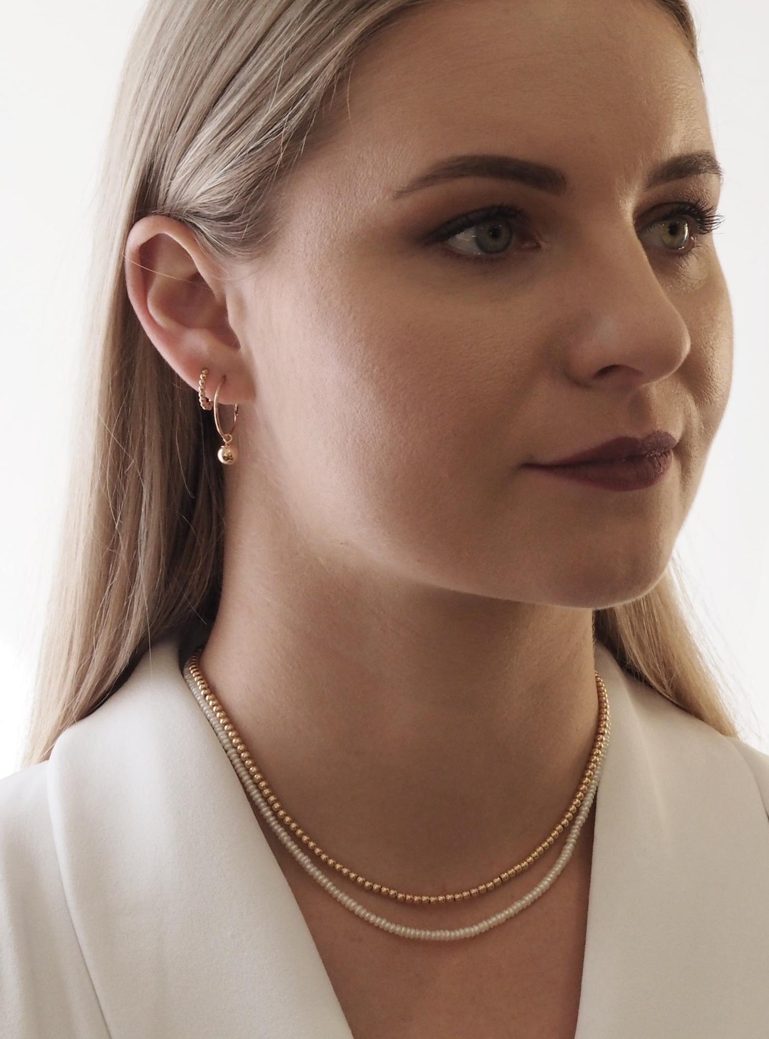 Spherical 3mm Ball Bead Necklace in 14k Rolled Rose Gold
