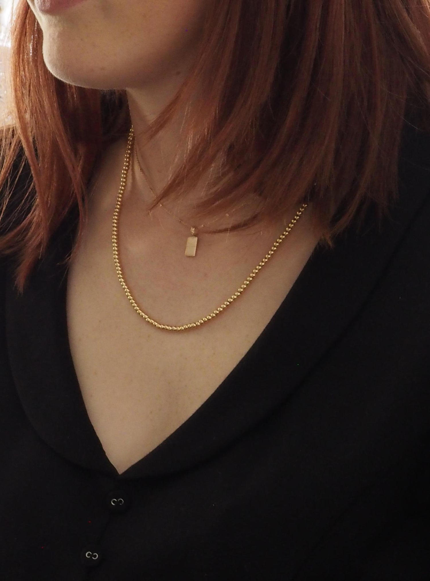 Spherical 3mm Ball Bead Necklace in 14k Rolled Gold