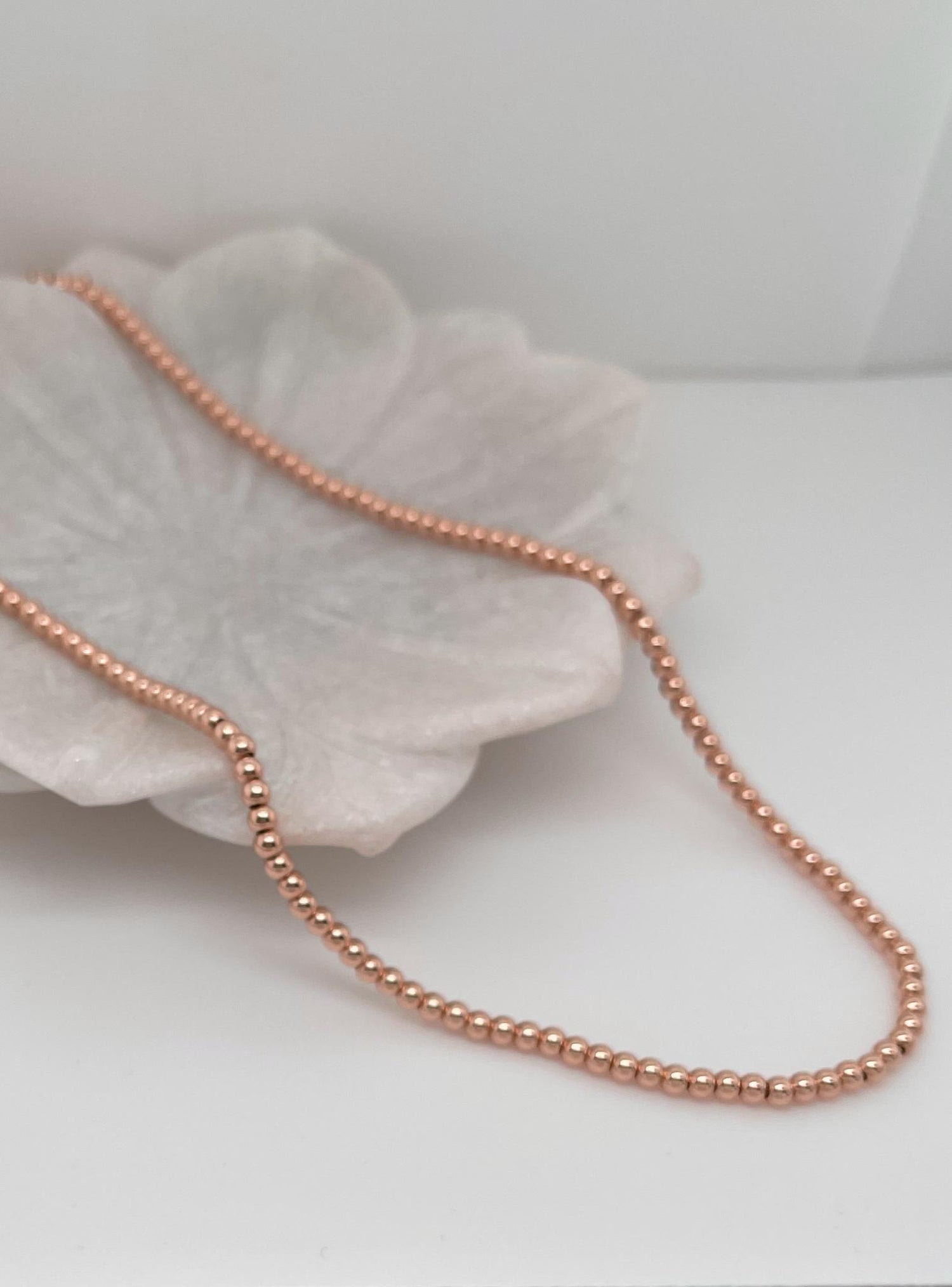 Spherical 4mm Ball Bead Necklace in 14k Rolled Rose Gold