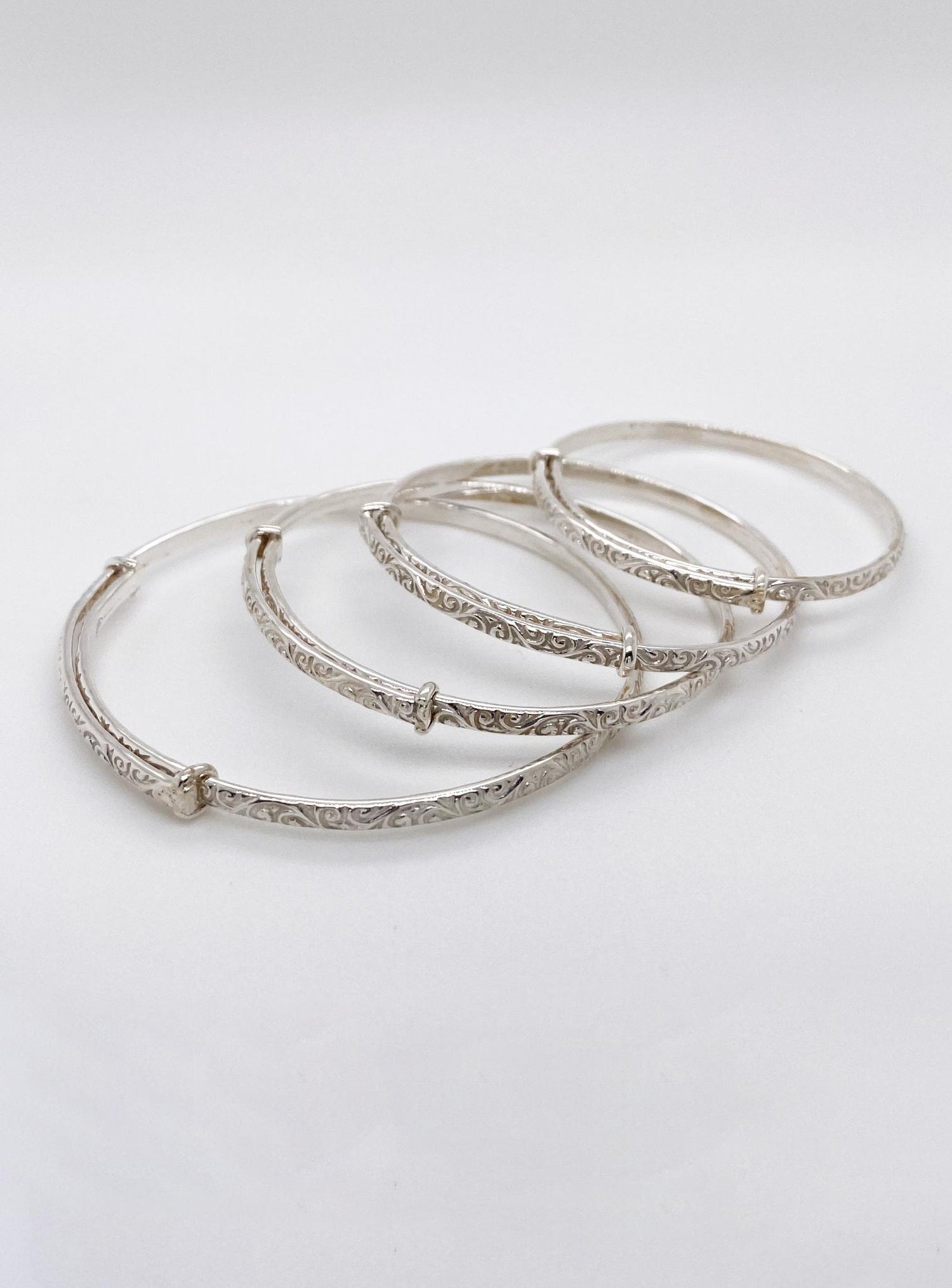 Baby - Adult Filigree 4mm Expanding Bangle in Sterling Silver