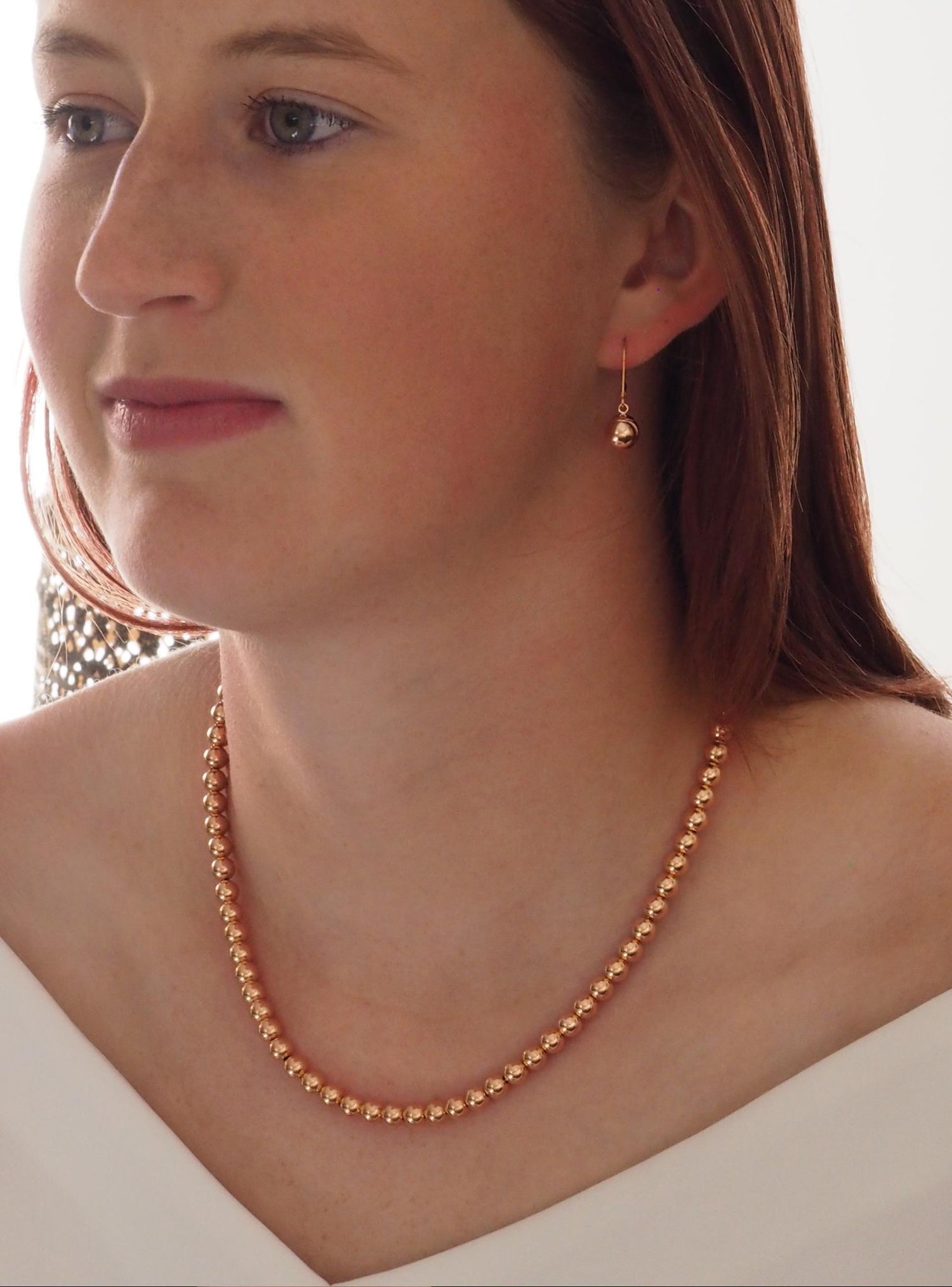 Spherical 6mm Ball Bead Necklace in 14k Rolled Rose Gold