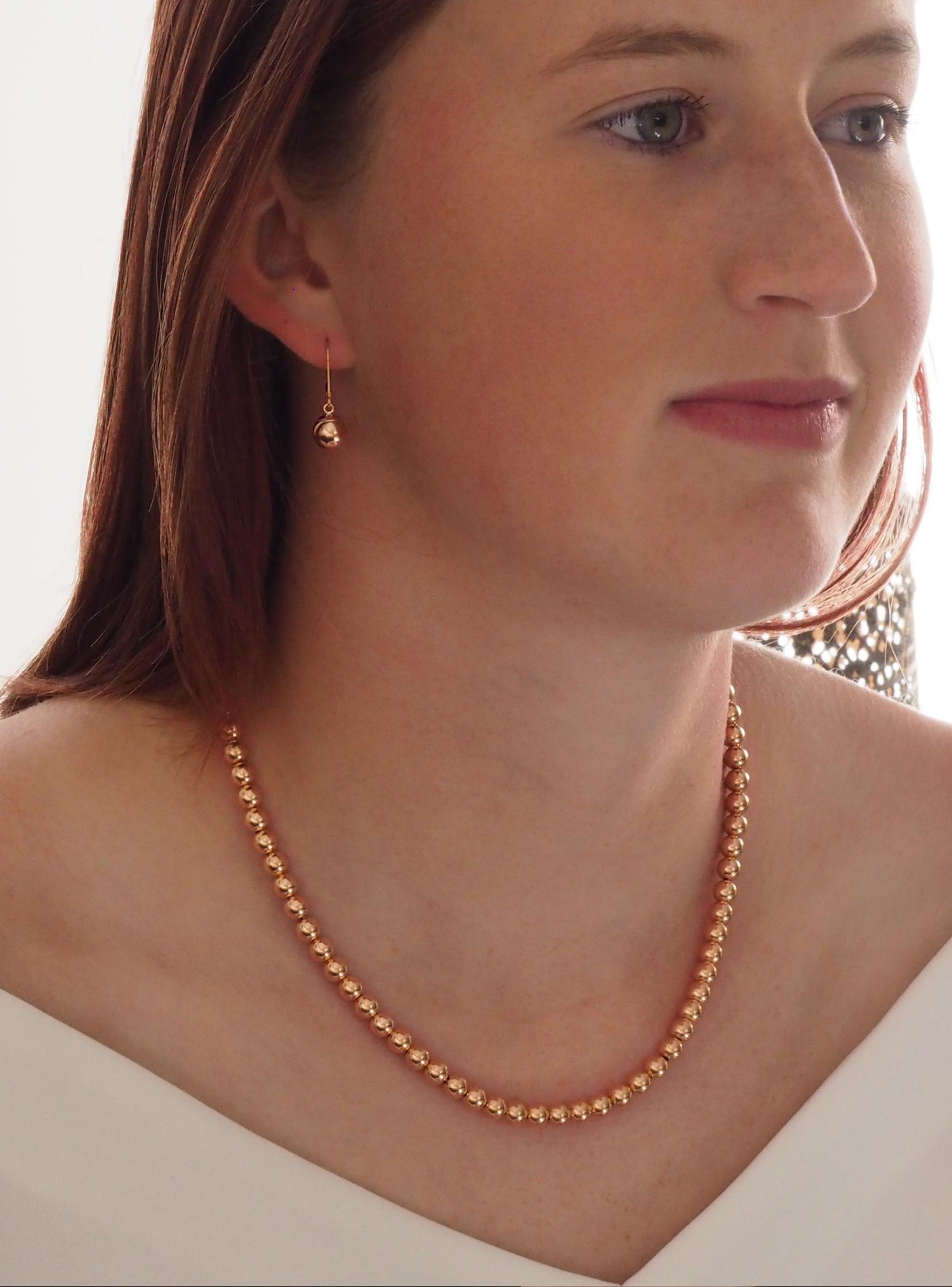 Spherical 7mm Ball Bead Necklace in 14k Rolled Rose Gold