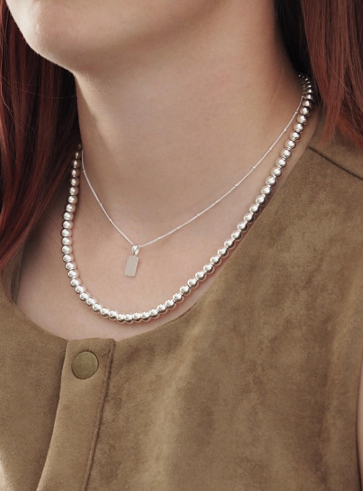 Spherical 7mm Ball Bead Necklace in Sterling Silver