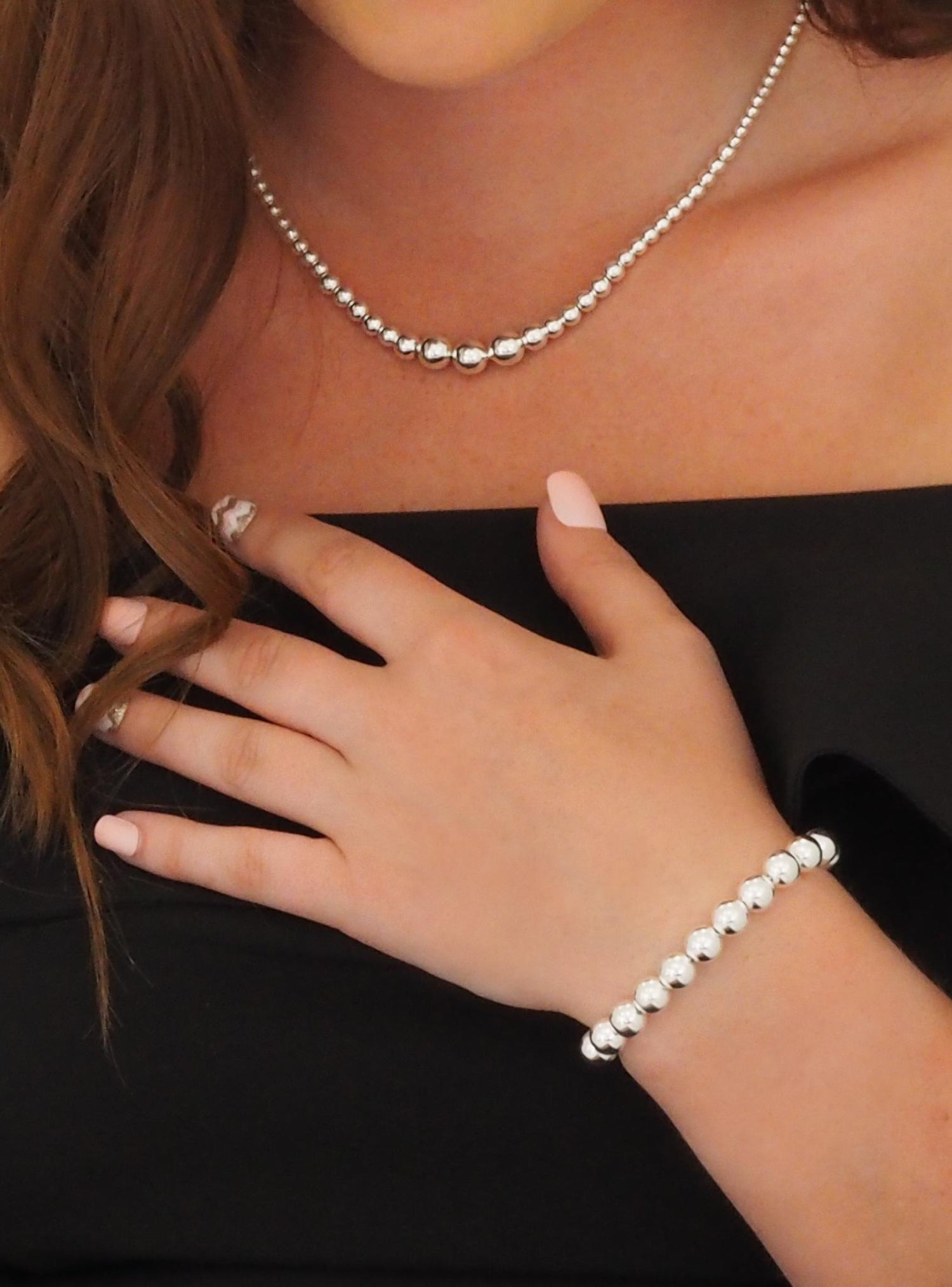 Spherical 8mm Ball Bead Bracelet in Sterling Silver
