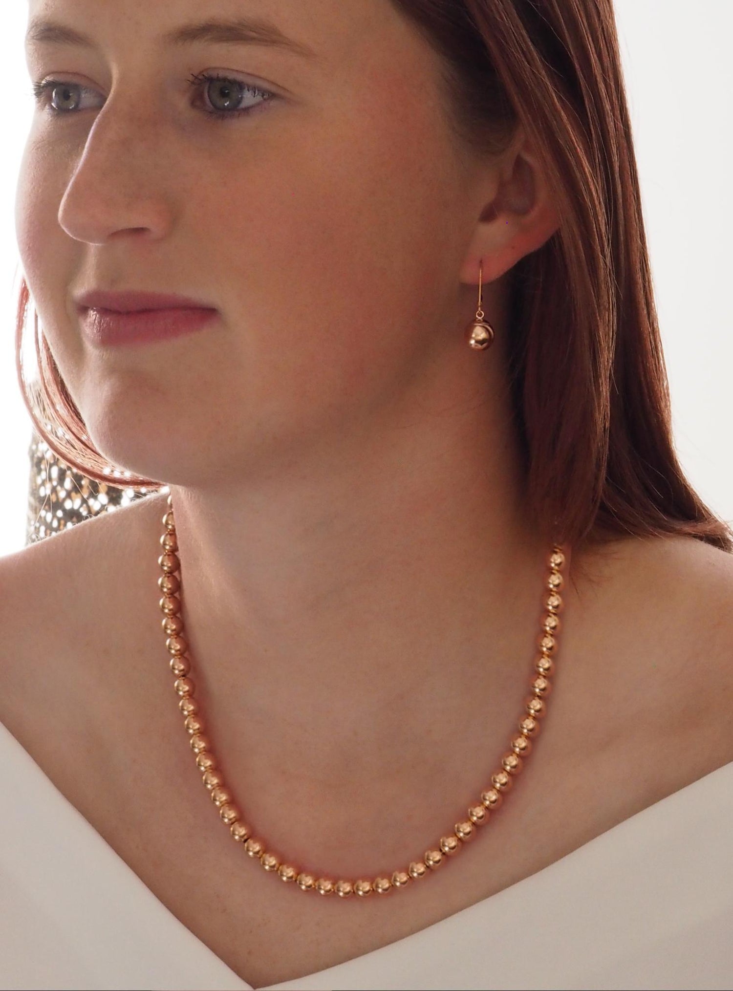 Spherical 8mm Ball Bead Earrings in 14k Rolled Rose Gold