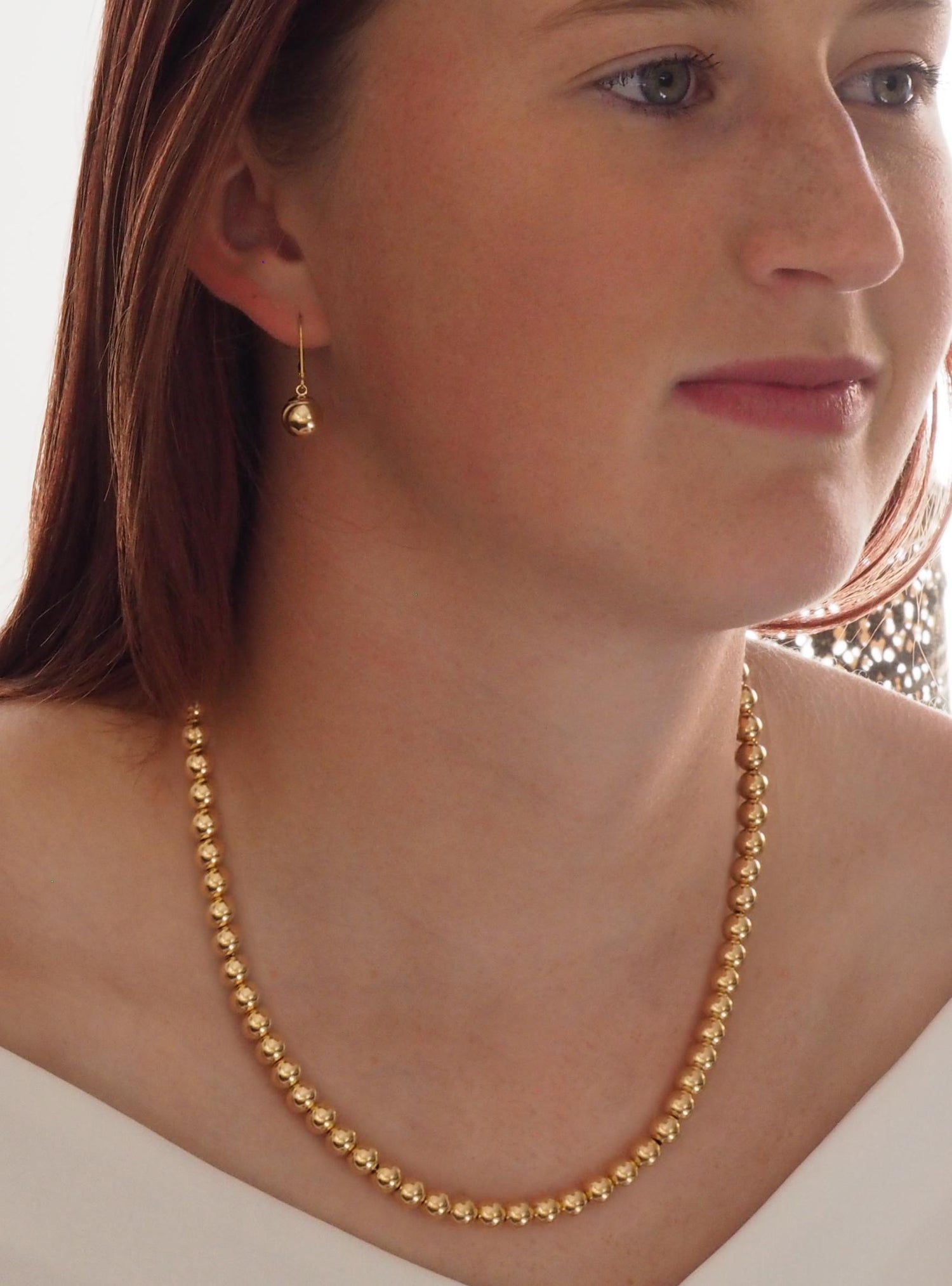 Spherical 8mm Ball Bead Earrings in 14k Rolled Gold