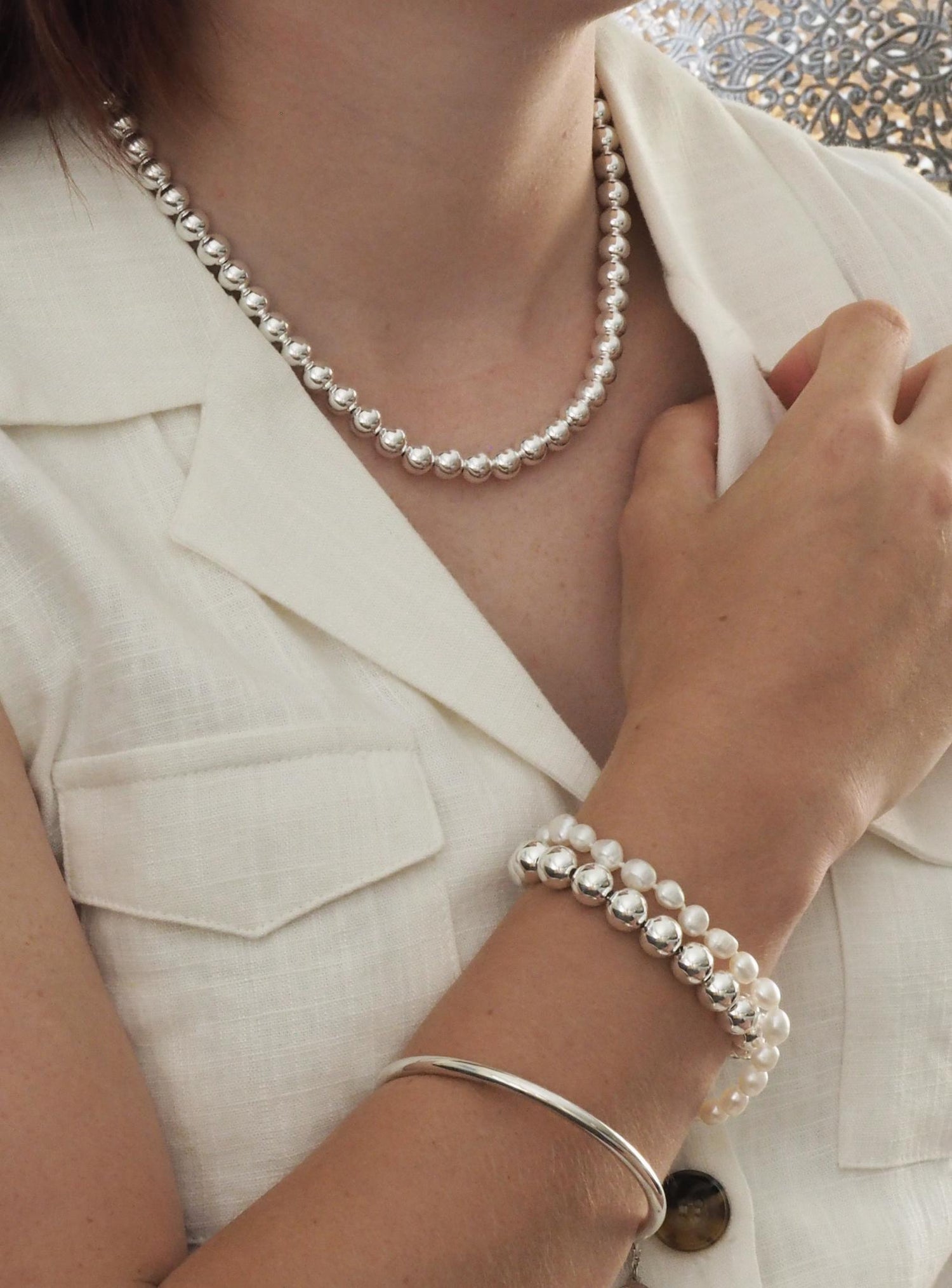 Spherical 10mm Ball Bead Bracelet in Sterling Silver