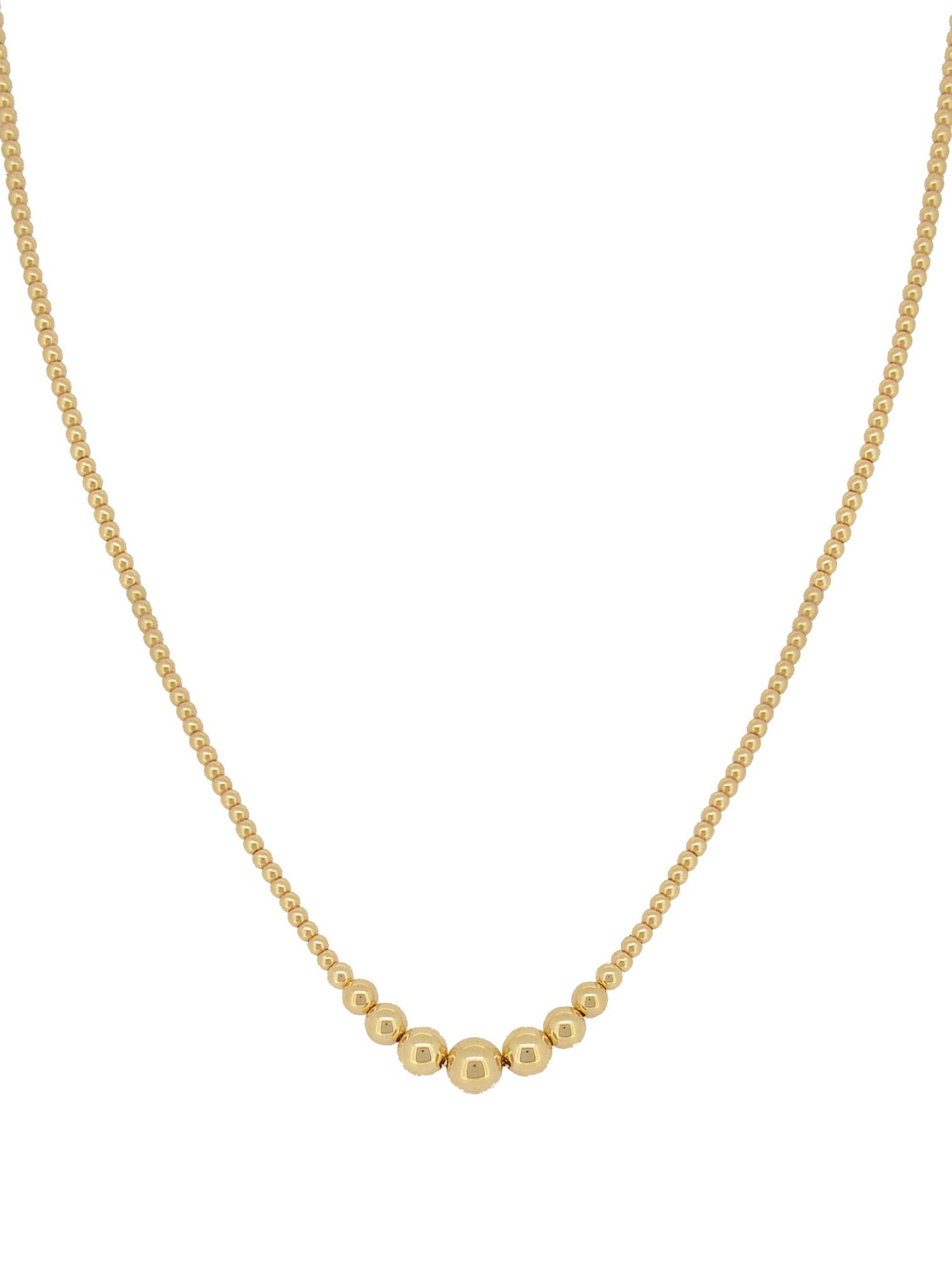 Spherical Small Graduated Ball Necklace in 14k Rolled Gold