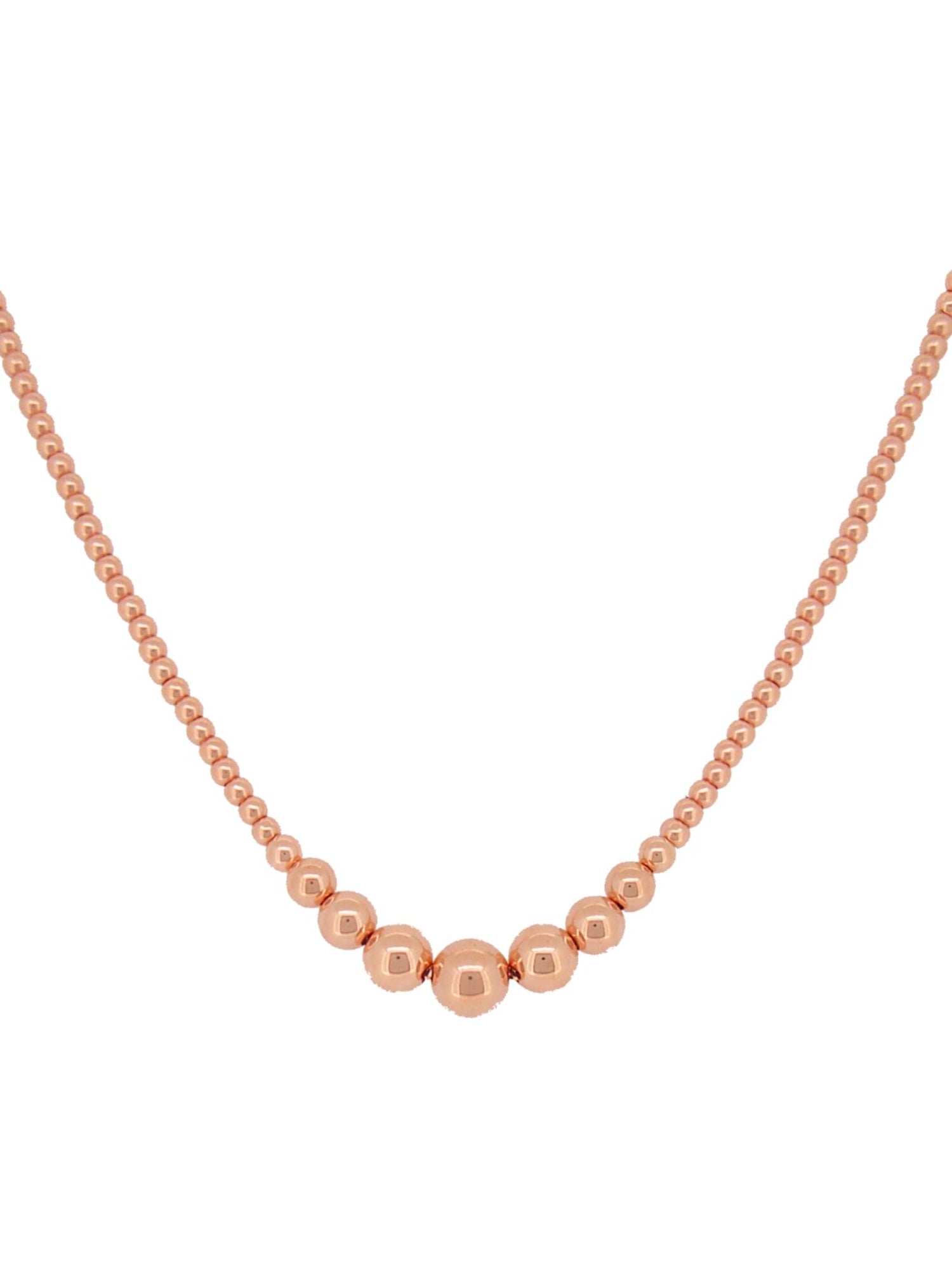 Spherical Graduated Ball Necklace in 14k Rolled Rose Gold