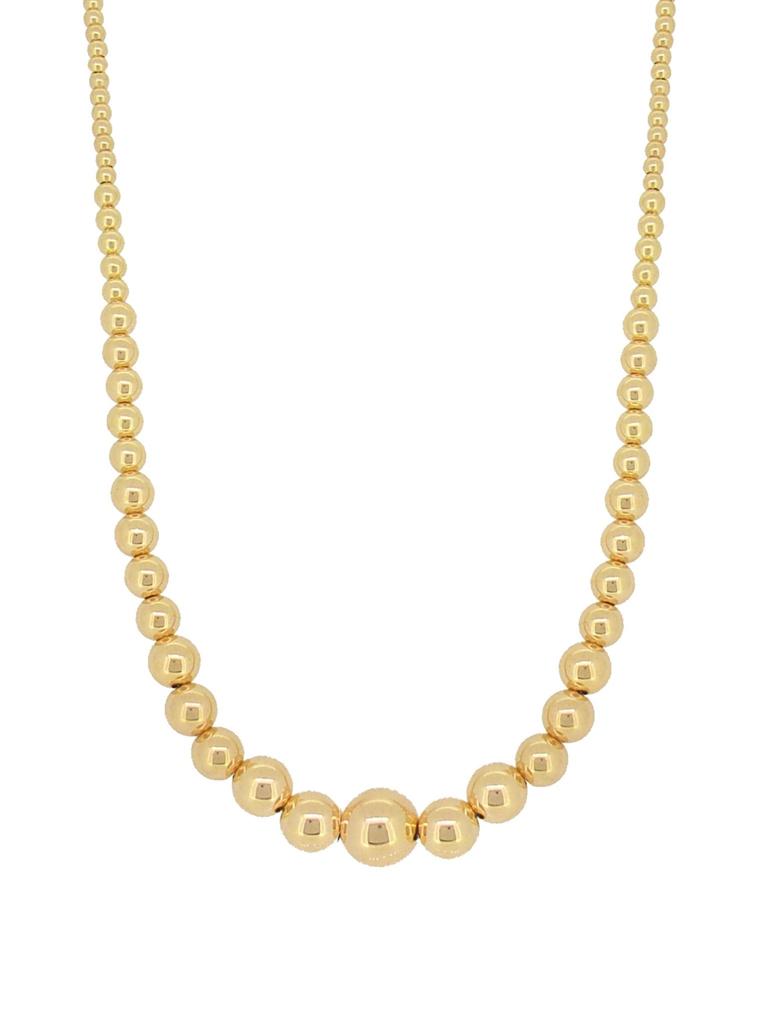 Spherical Large Graduated Ball Necklace in 14k Rolled Gold