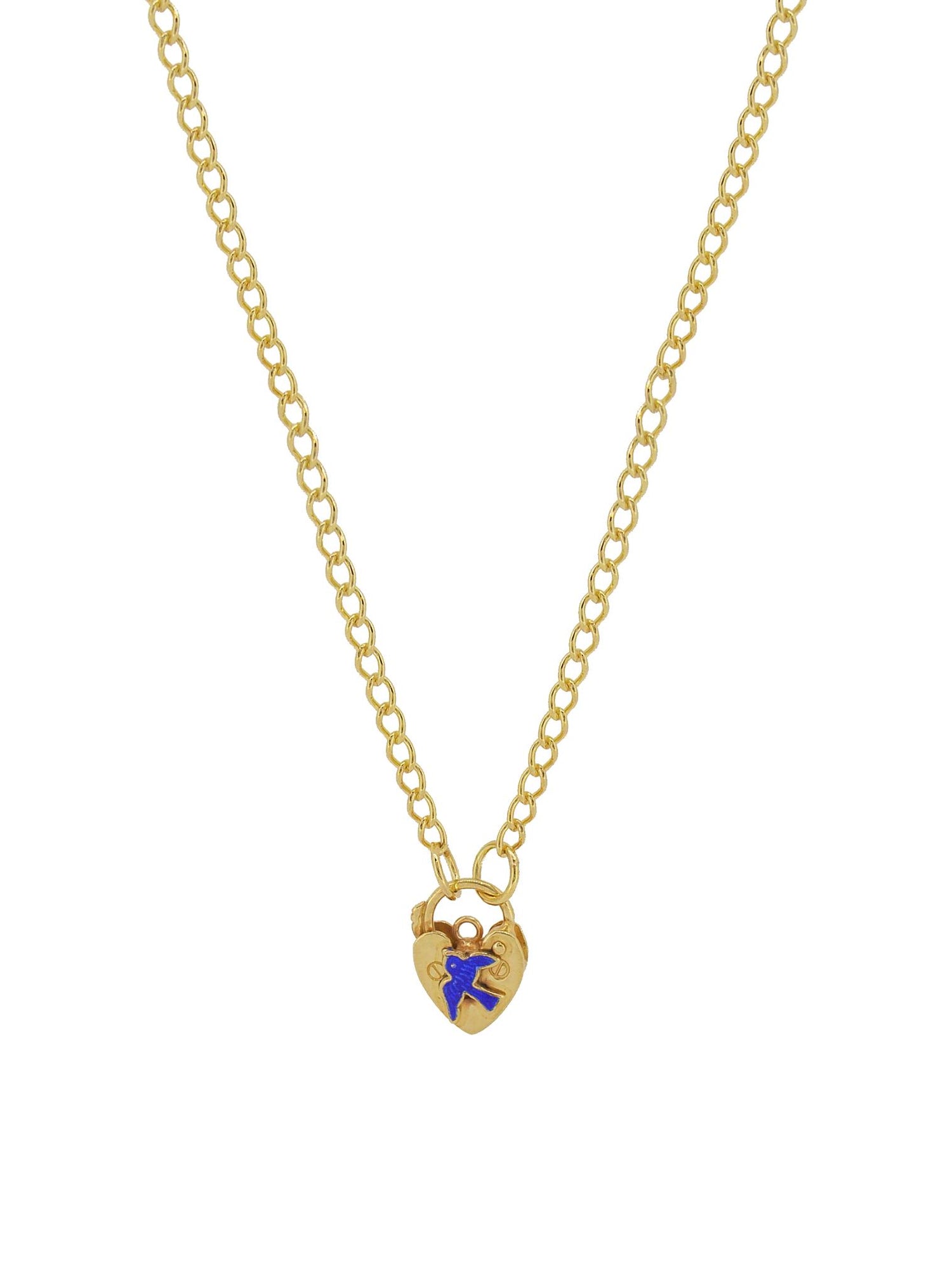 Bluebird Happiness Charm Padlock Necklace in Gold