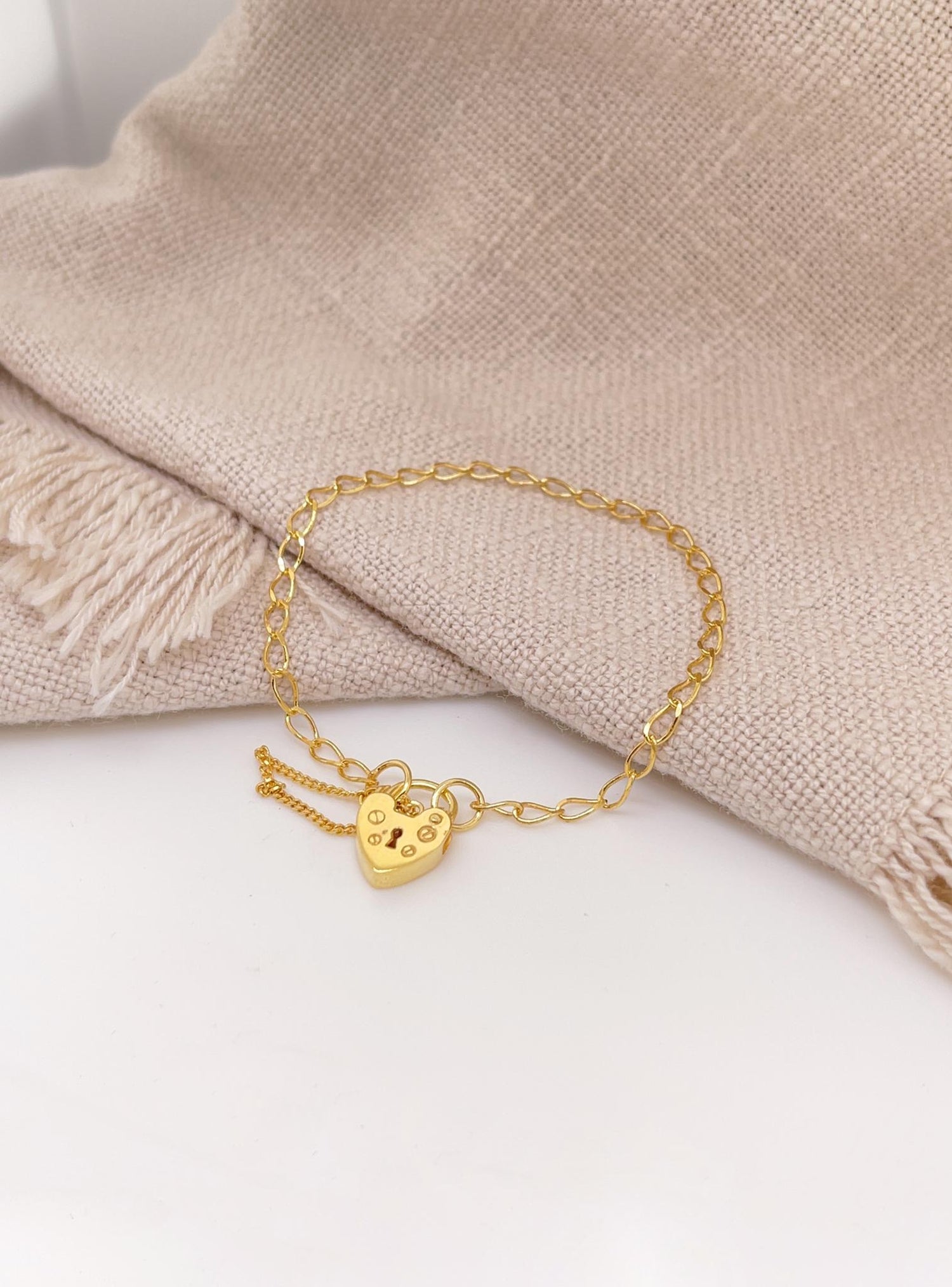 Small Curb Heart Padlock Baby Bracelet in Gold