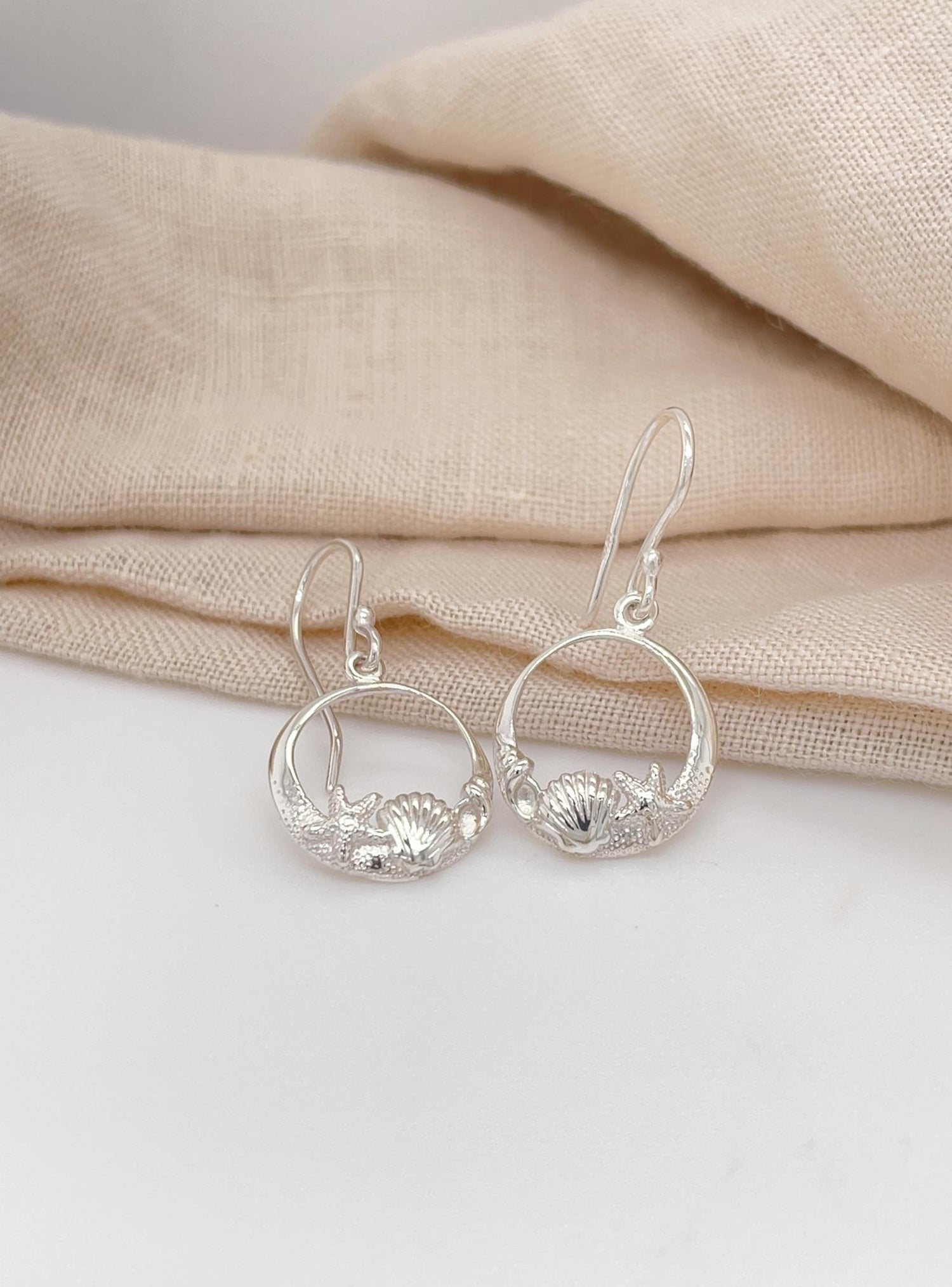 Nalu Seaside Shell Starfish Charm Earrings in Sterling Silver