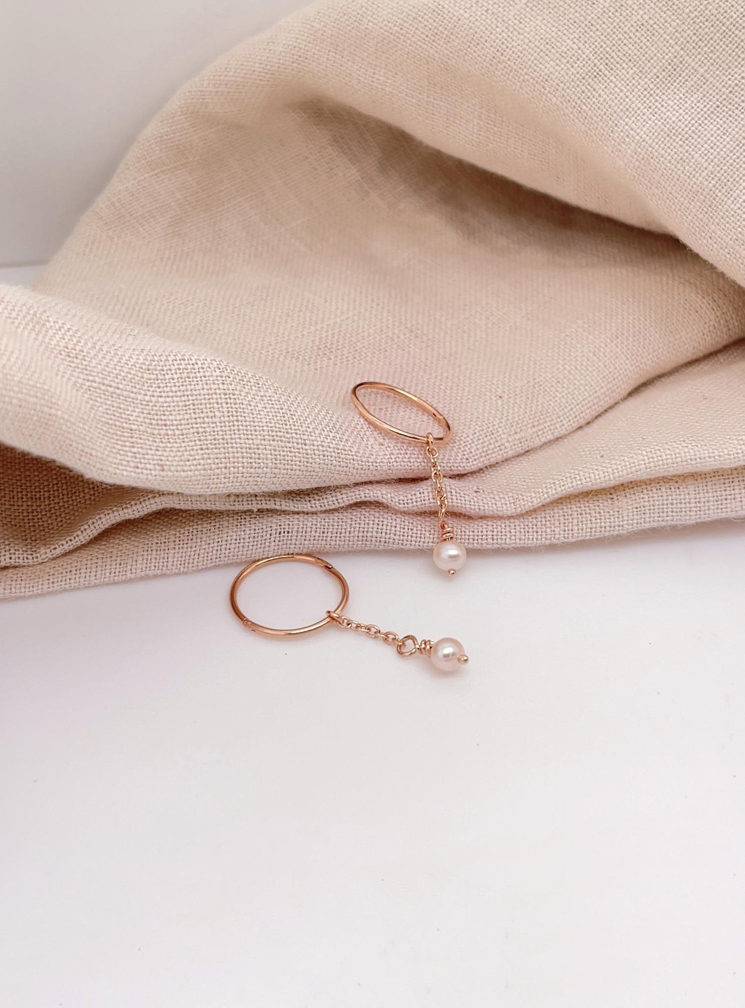 Coco Small Pearl Dangle Sleeper Earring Charms in 9ct Rose Gold