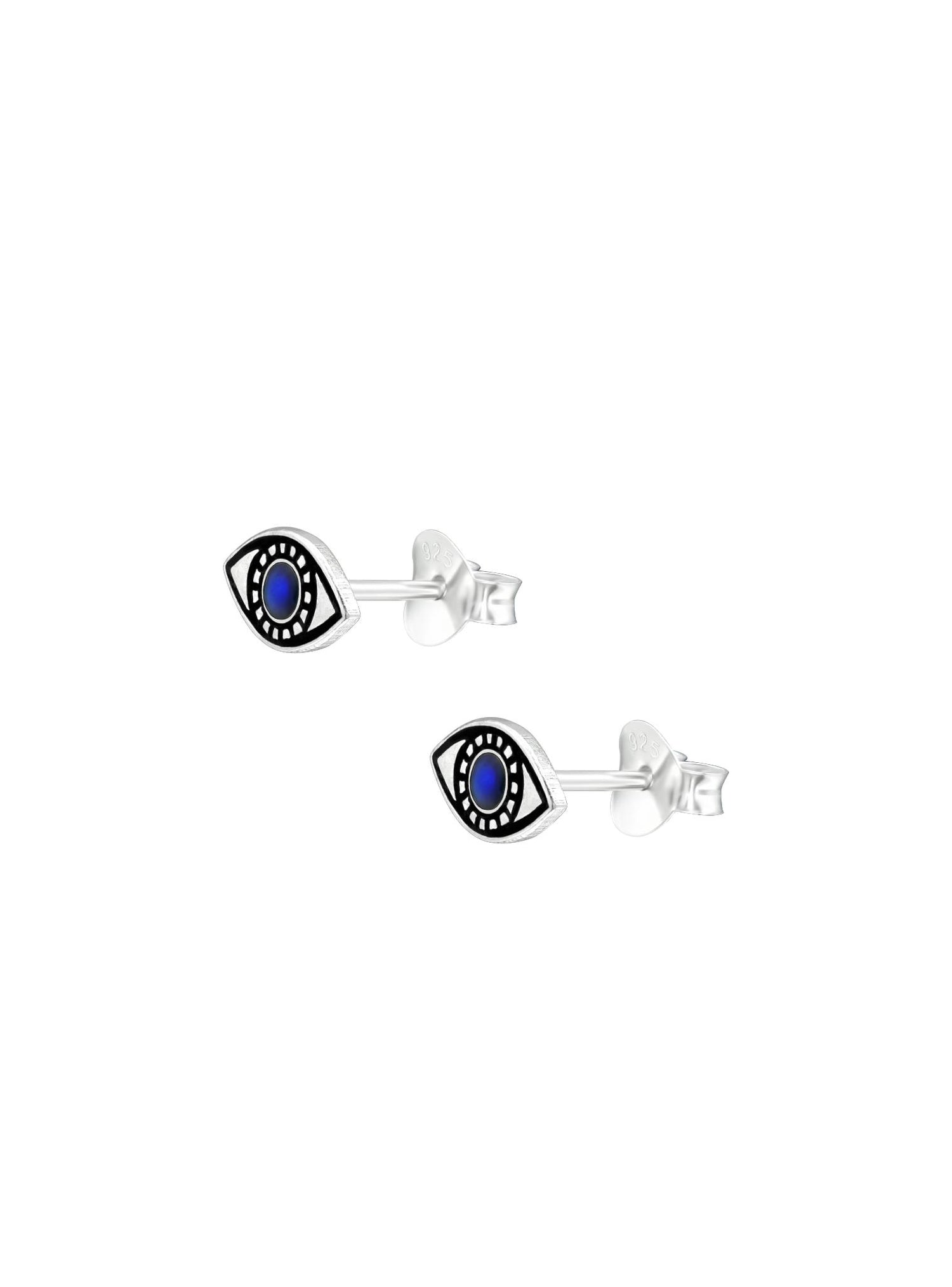 Small Blue Evil Eye Stud Earrings in Sterling Silver