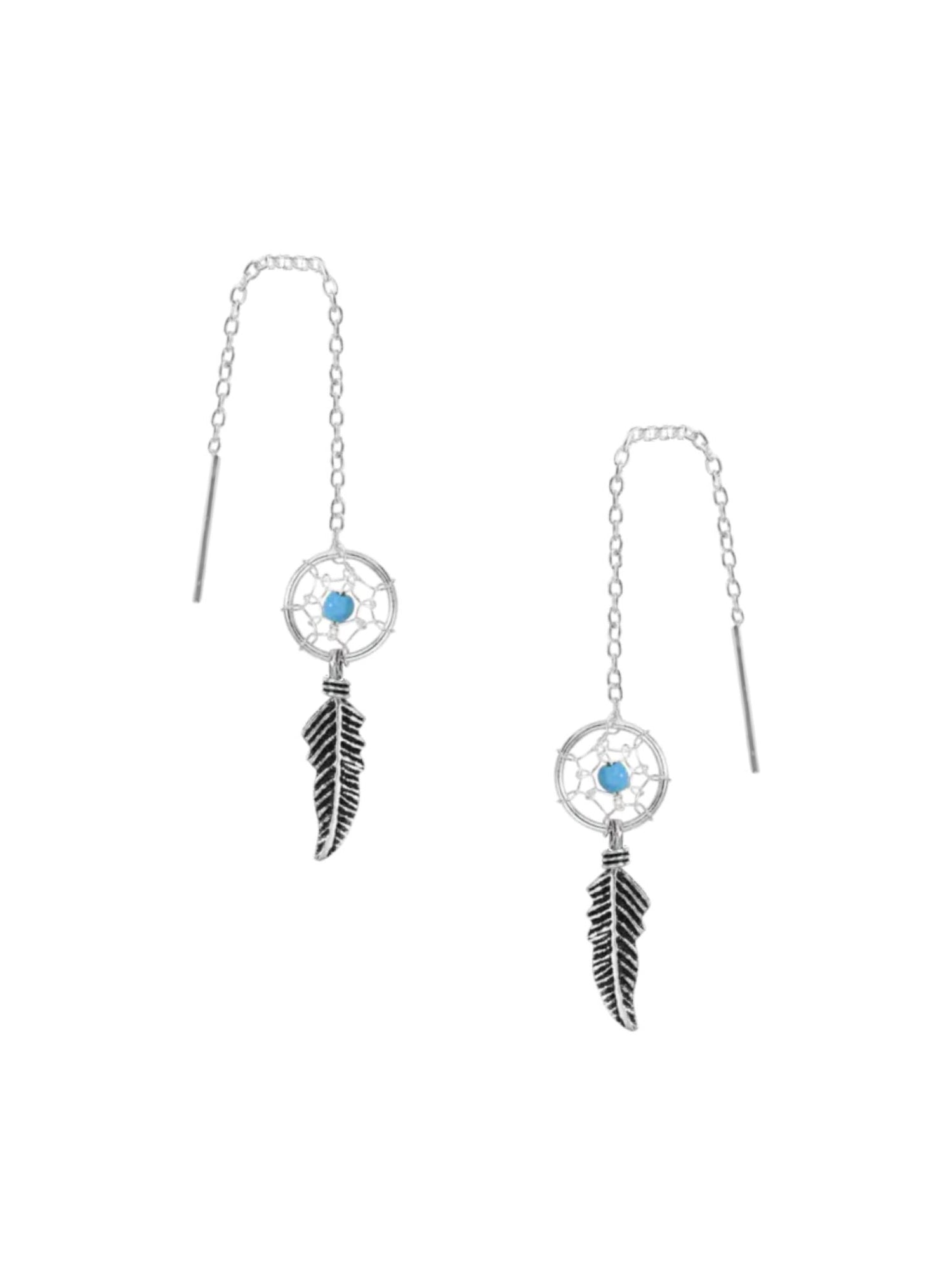 Small Dream Catcher Thread Earrings in Sterling Silver