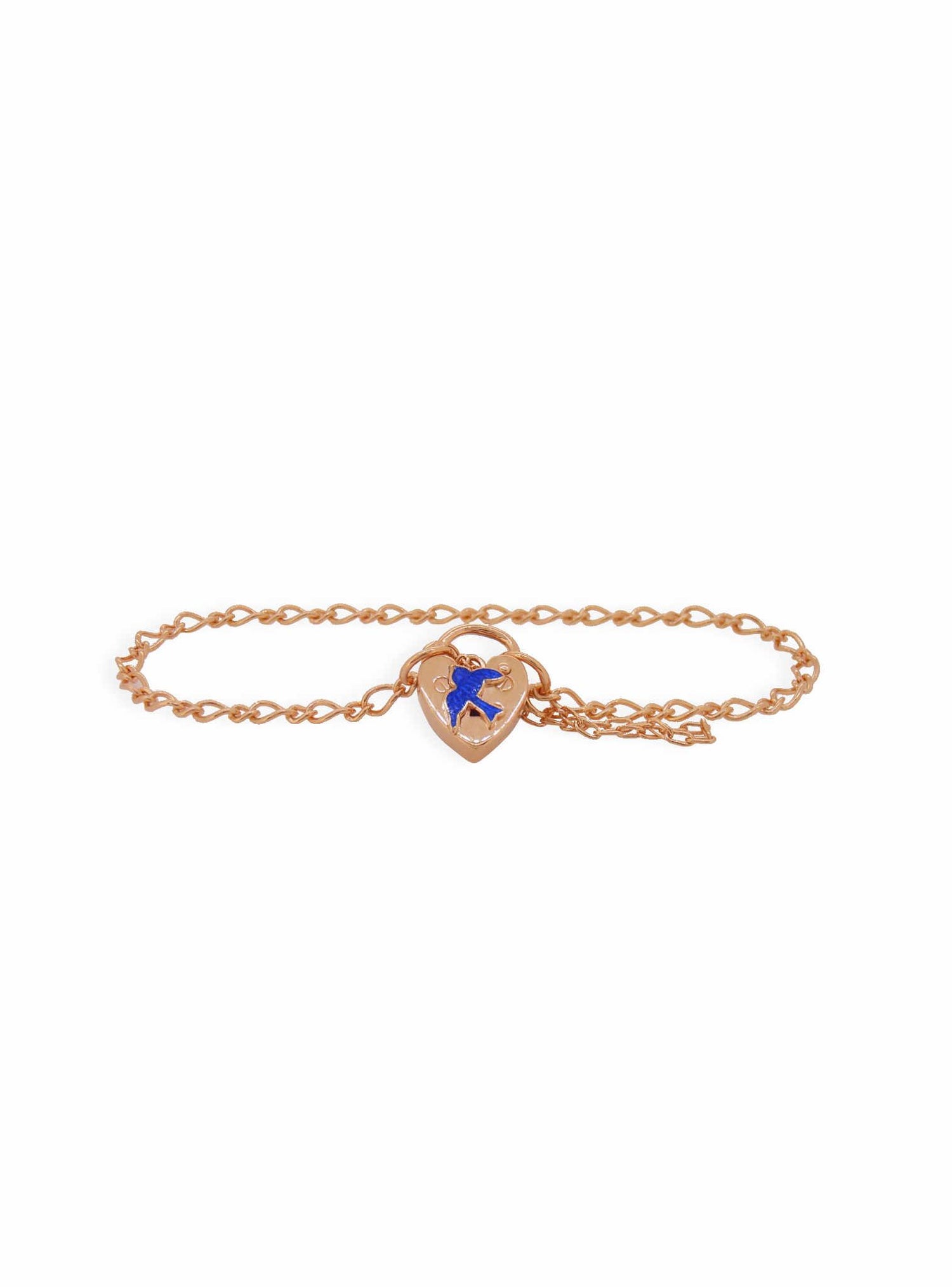 Bluebird Figaro Padlock Charm Bracelet in 9ct Rose Gold