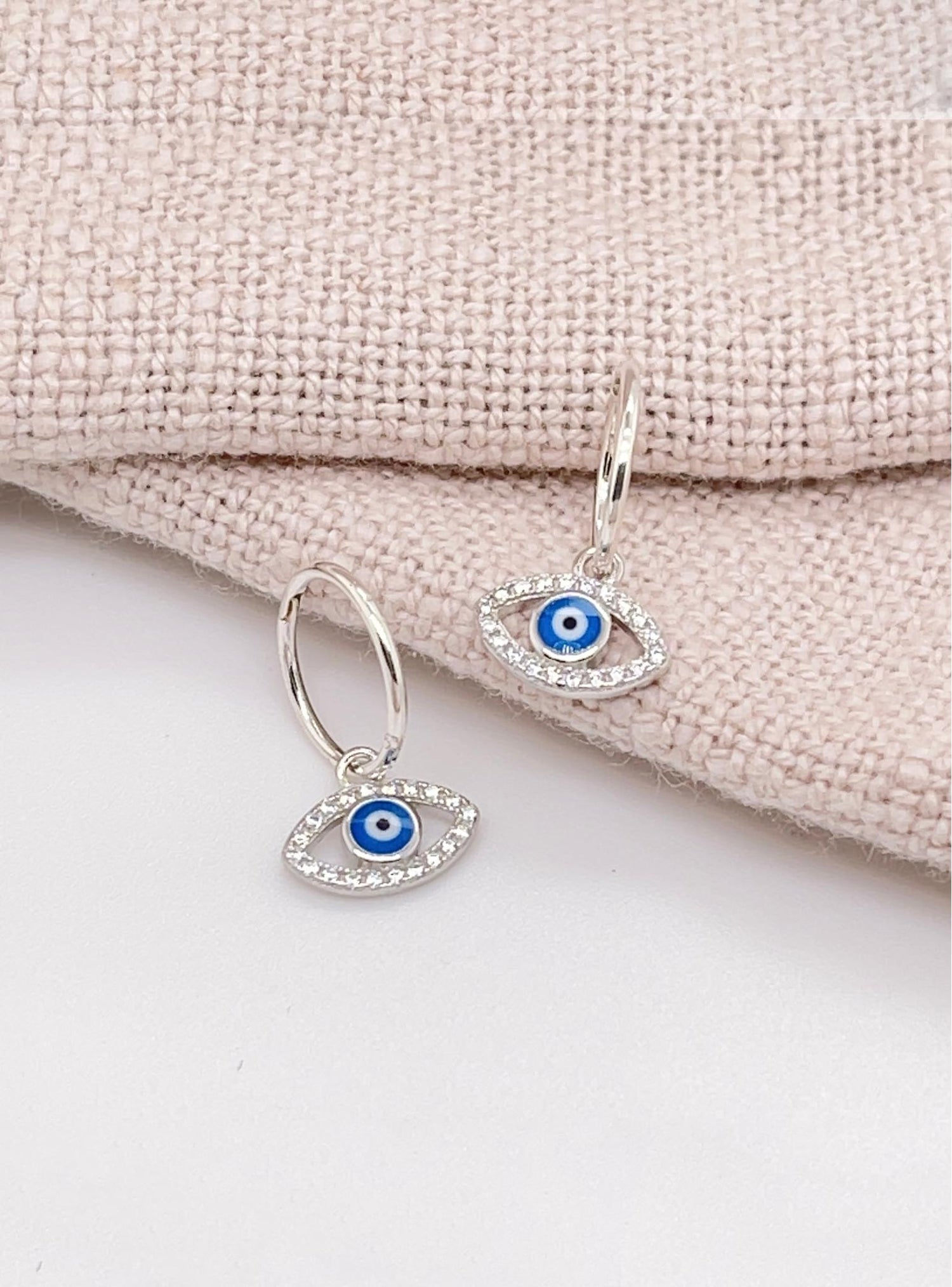 Evil Eye Cz Charms and Sleeper Earrings in Sterling Silver