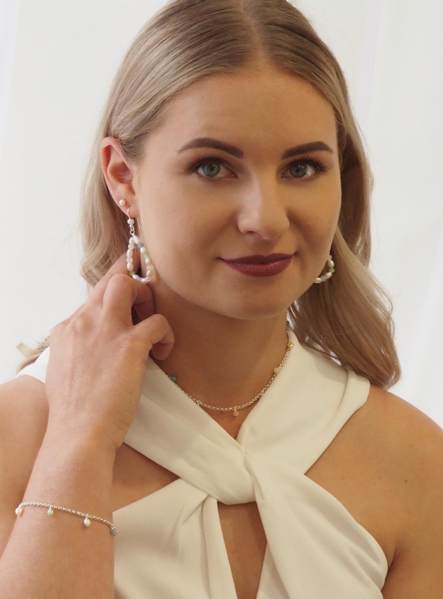 Coco Statement Teardrop Pearl Gemstone Earrings in 9ct Rose Gold