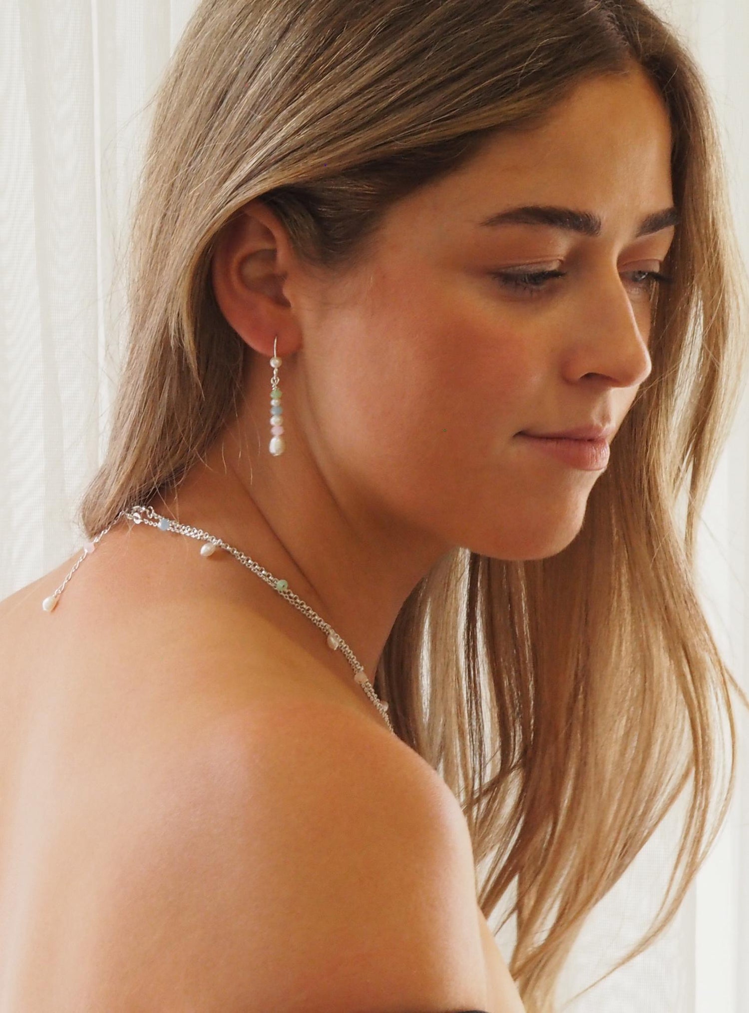 Coco Ocean Gemstones and Pearl Drops in Earrings