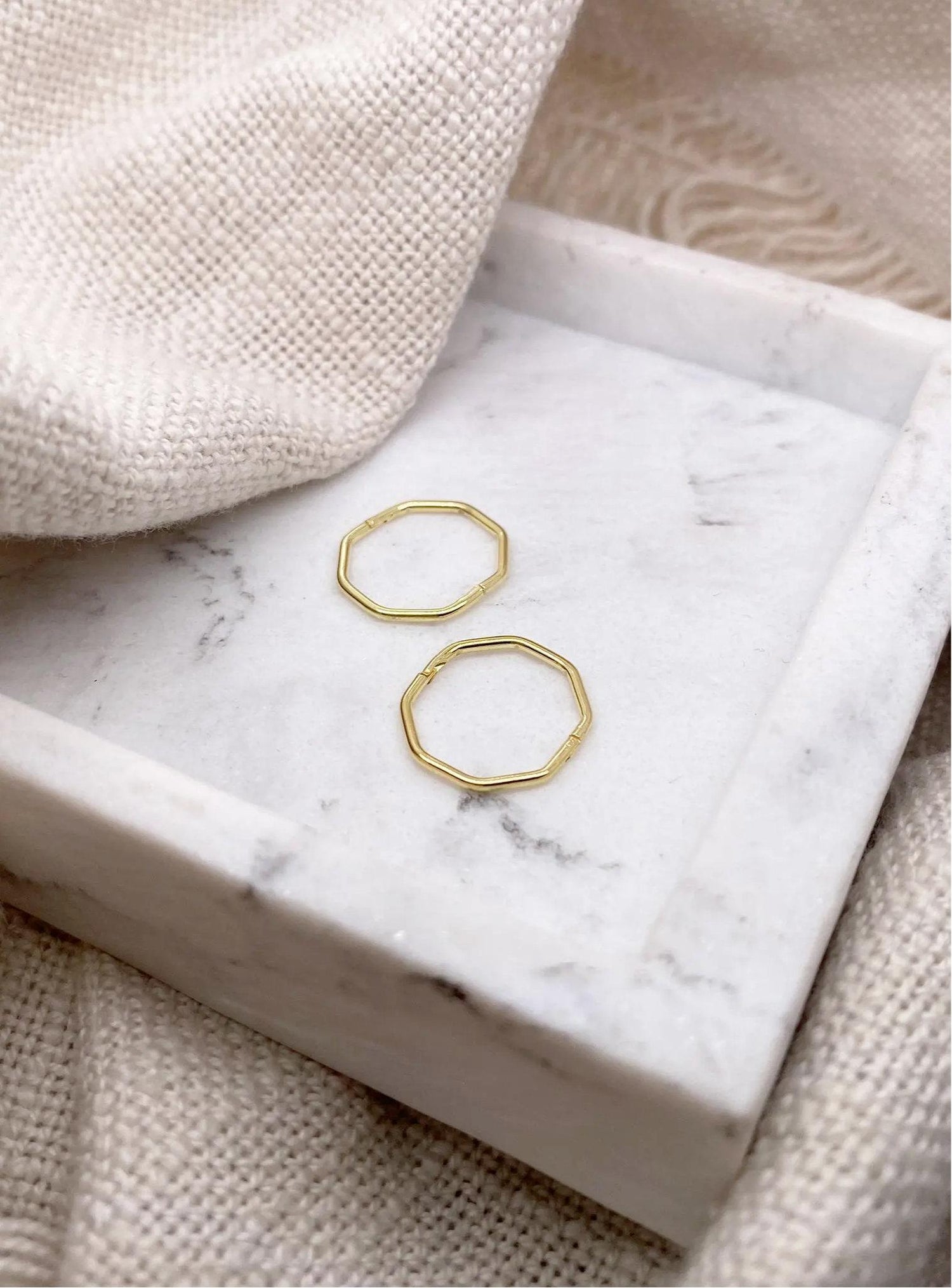 Small Octagonal Hinged Sleeper Hoop Earrings in 9ct Gold