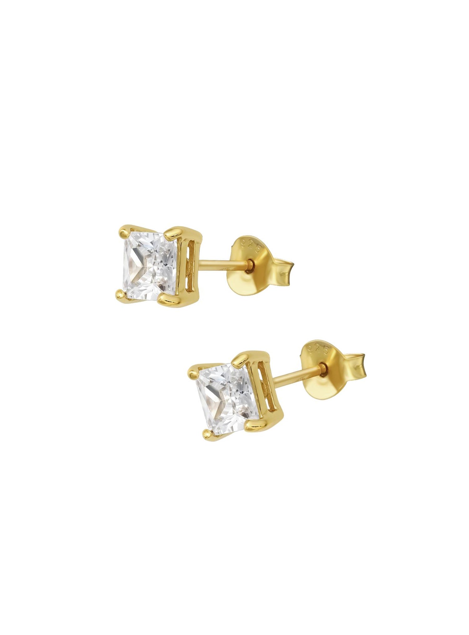 Simple Square 5mm Cz Princess Stud Earrings in Gold