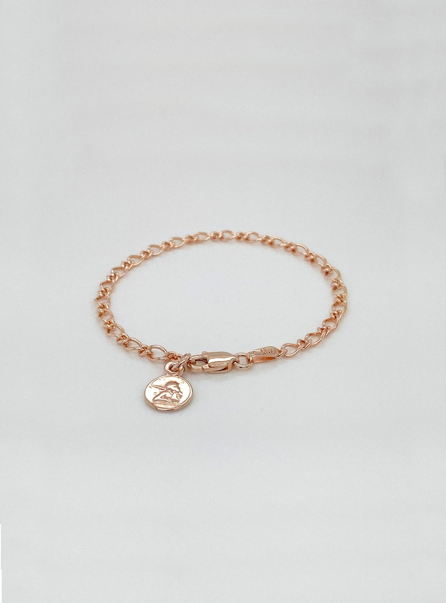 Figaro Guardian Angel Charm Bracelet in 9ct Rose Gold