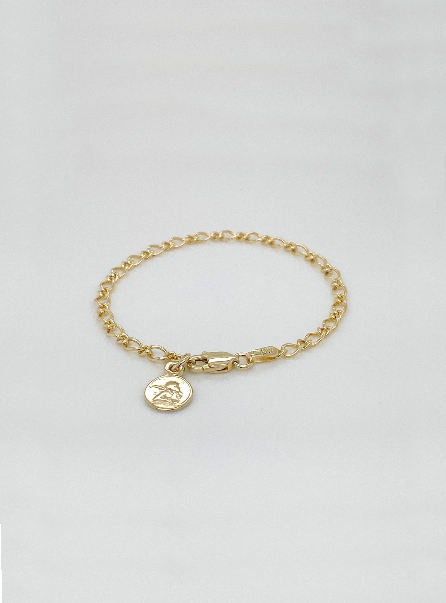 Figaro Guardian Angel Charm Bracelet in 9ct Gold