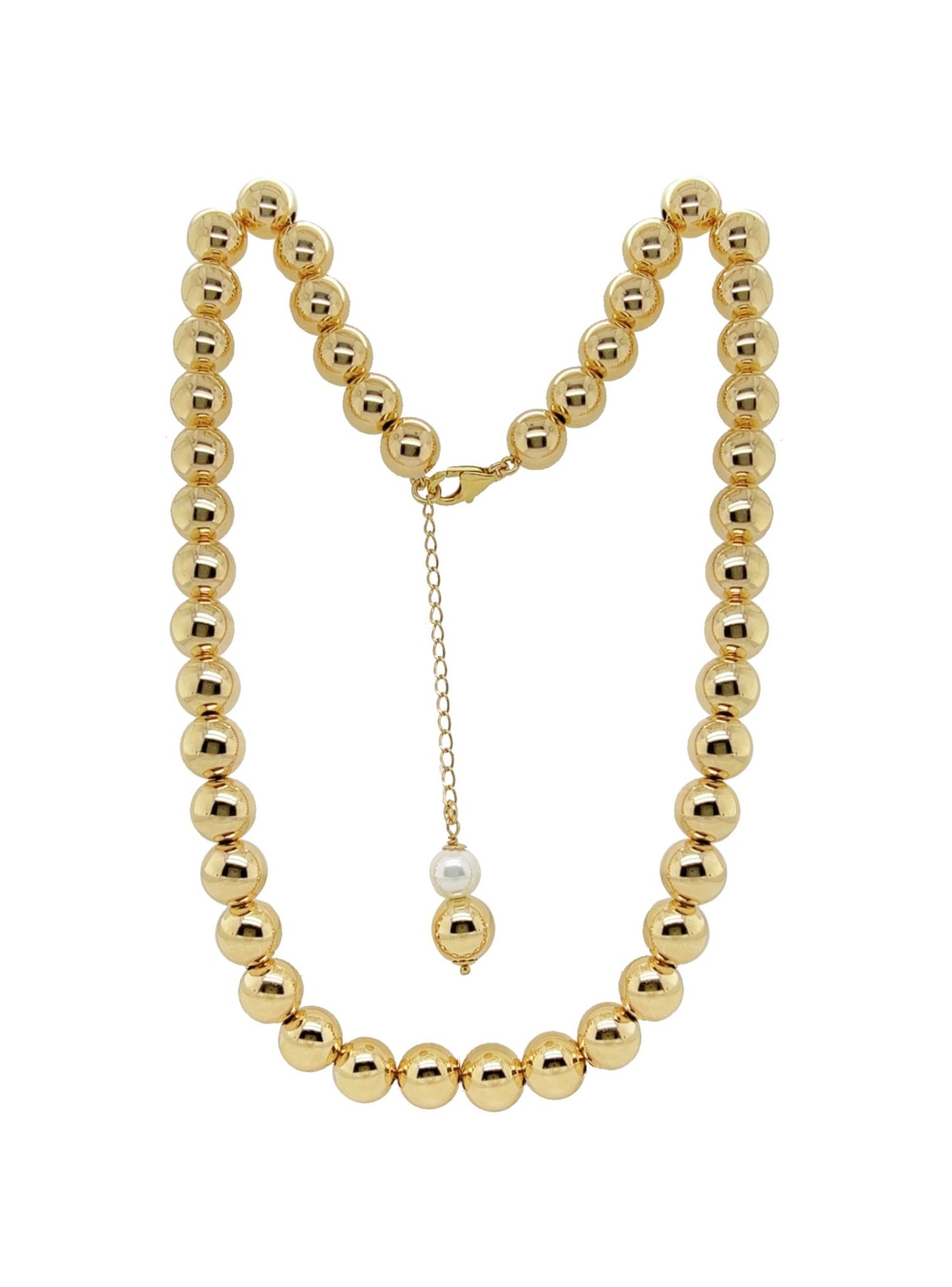 Spherical Pearl Ball Bead Necklace in 14k Rolled Gold