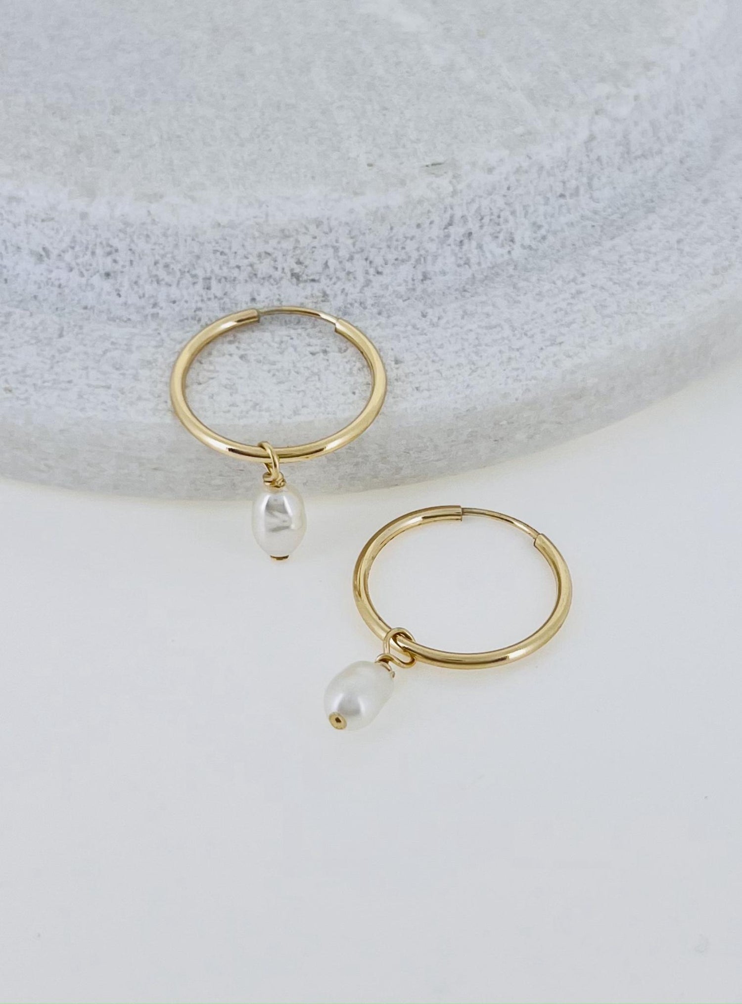 Lulu Pearl Drop Hoop Earrings in Natural White