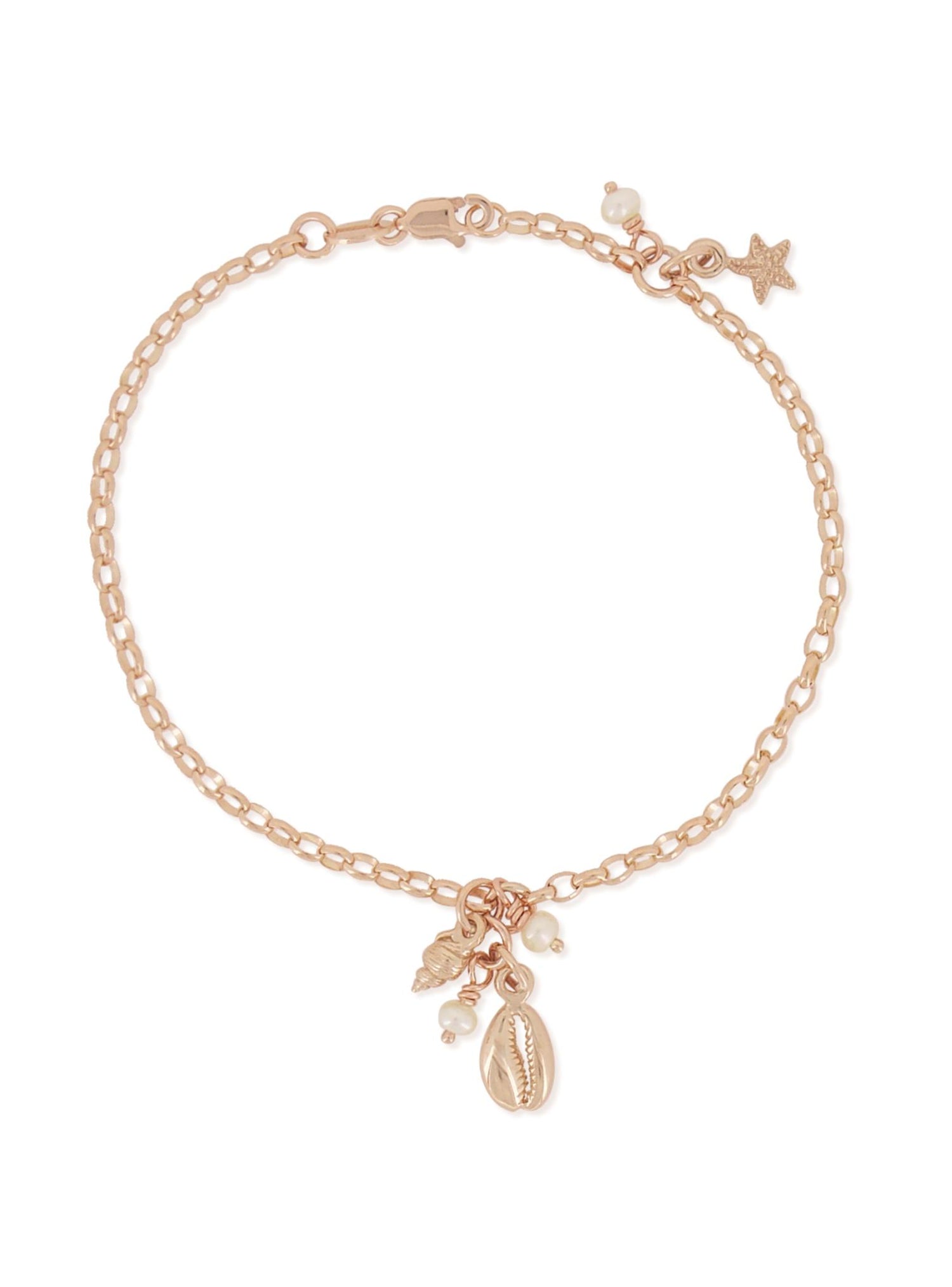 Nalu Seashell Pearl Charm Belcher Bracelet in 9ct Rose Gold