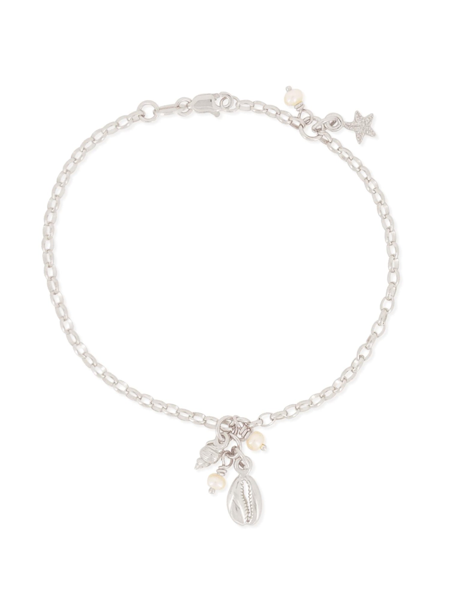 Nalu Seashell Pearl Charm Belcher Bracelet in Sterling Silver