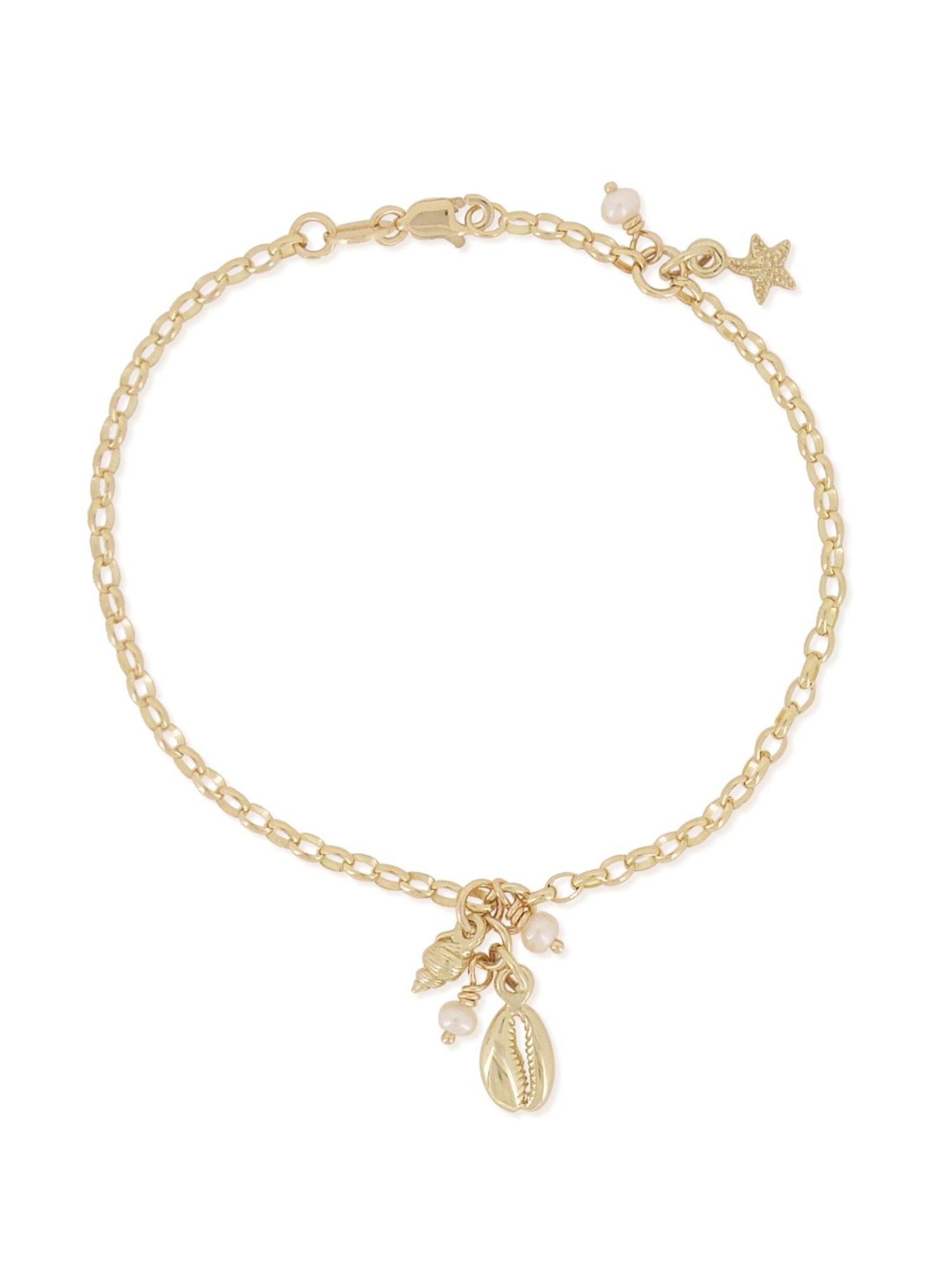 Nalu Seashell Pearl Charm Belcher Bracelet in 9ct Gold